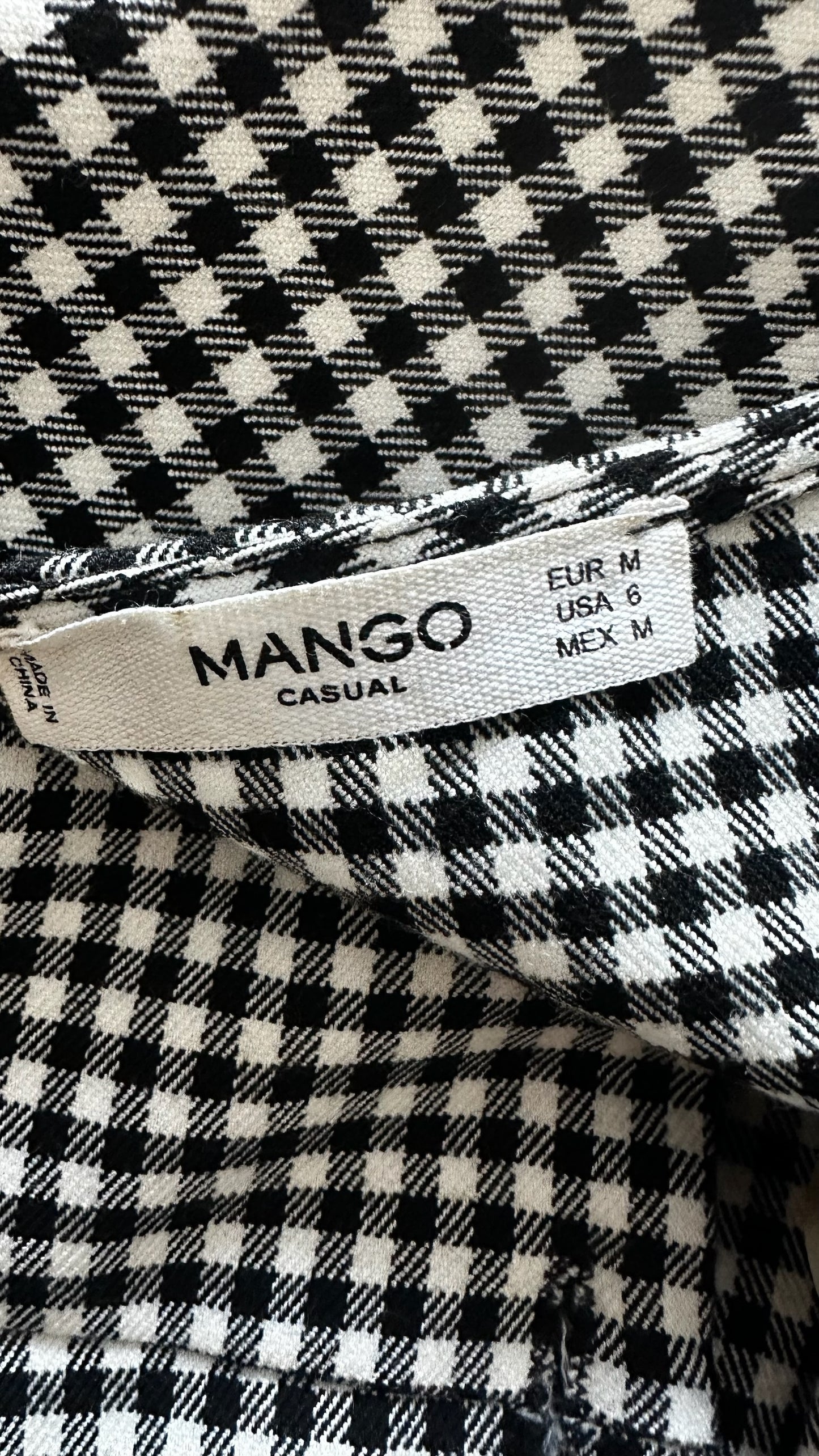 Mango black white gingham check button up shift dress UK 10 vgc