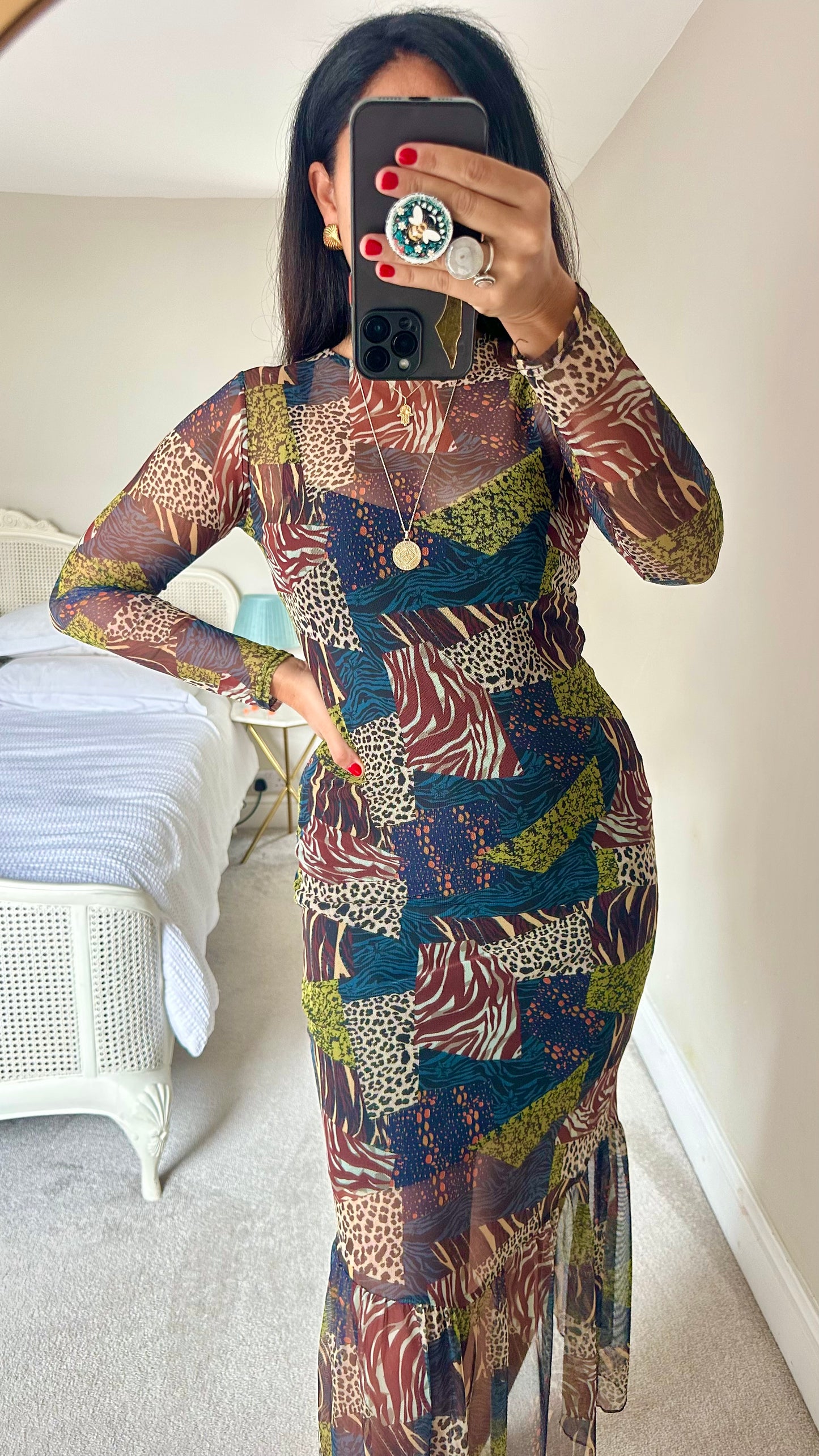 Never Fully Dressed animal print mesh event dress midi medium UK 10 vgc w25