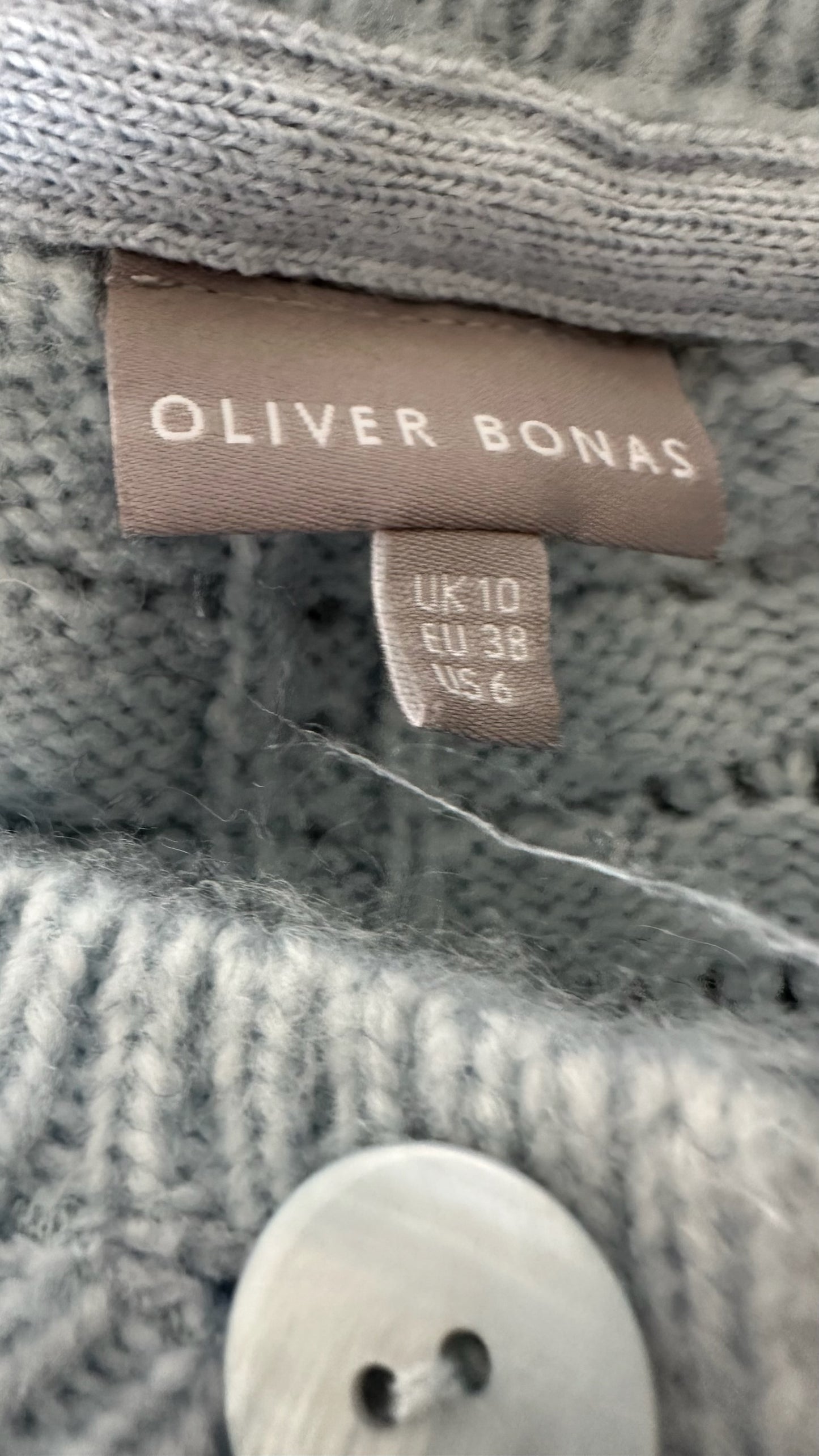 Oliver bonas light blue shell crochet knitted cardigan medium UK 10 vgc w25