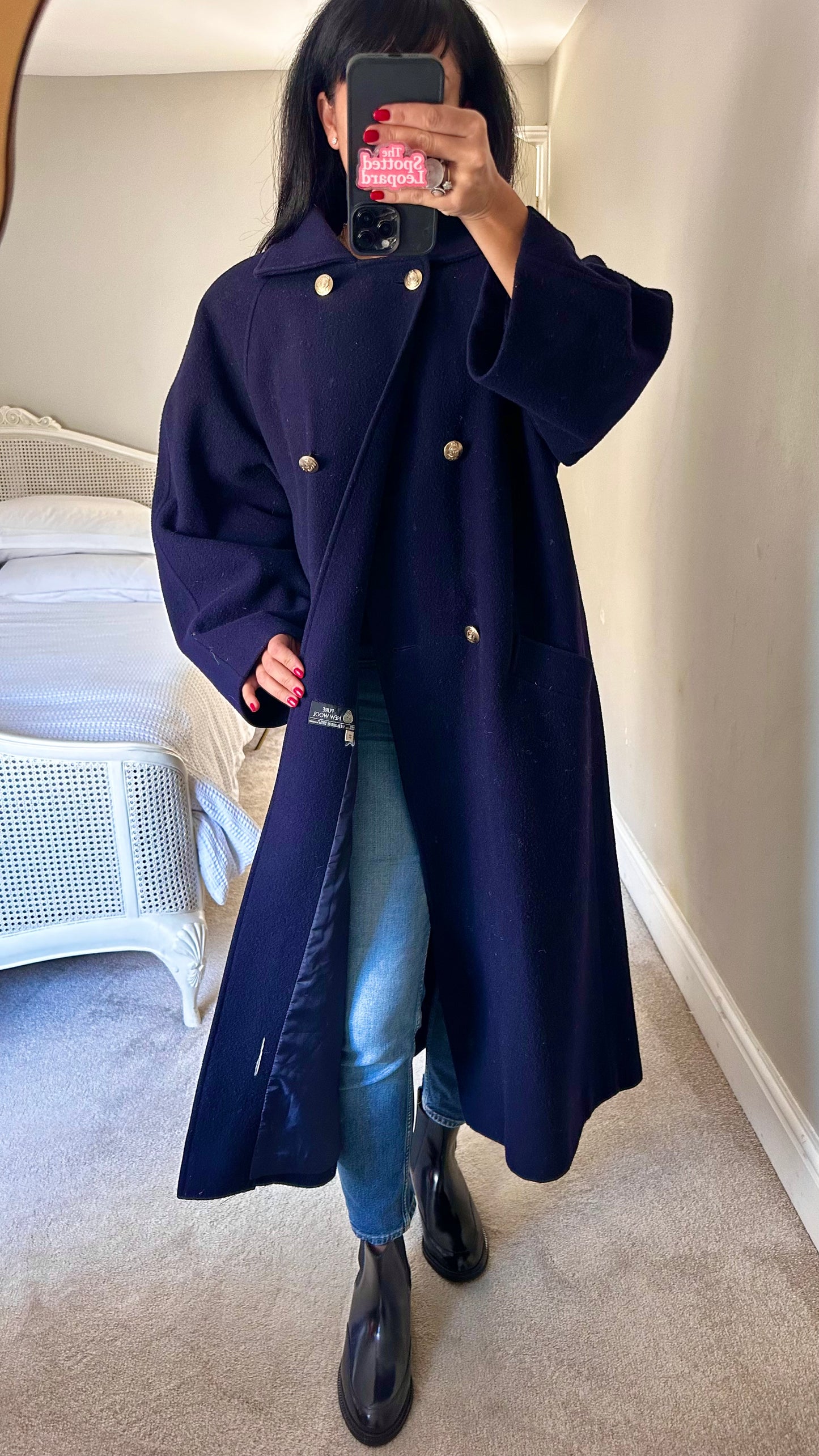 Planet vintage navy blue pure wool coat jacket extra large UK 14 vgc long