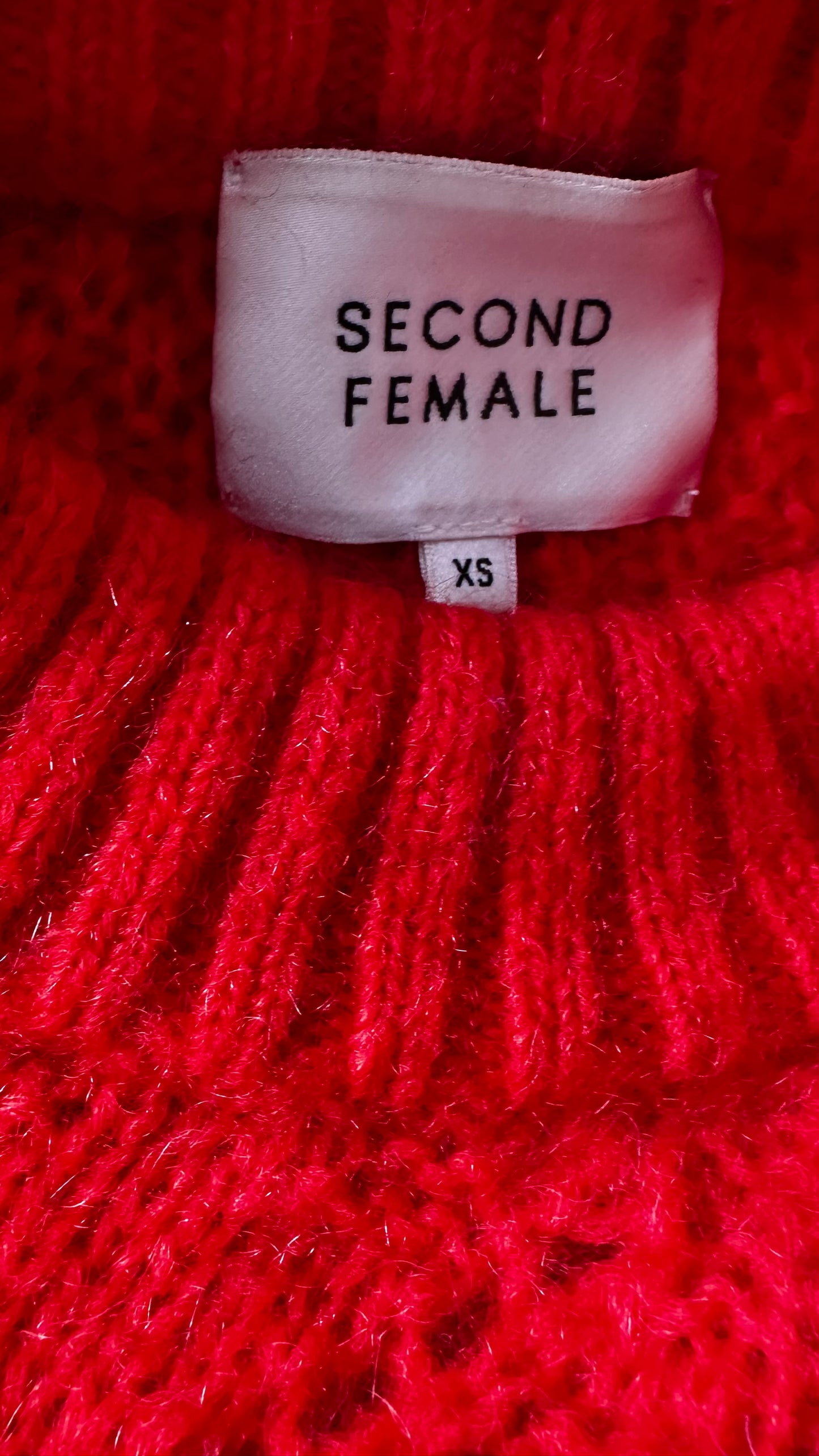 Second Female bright red mohair blend knitted crochet wool blend jumper small UK 8 vgc