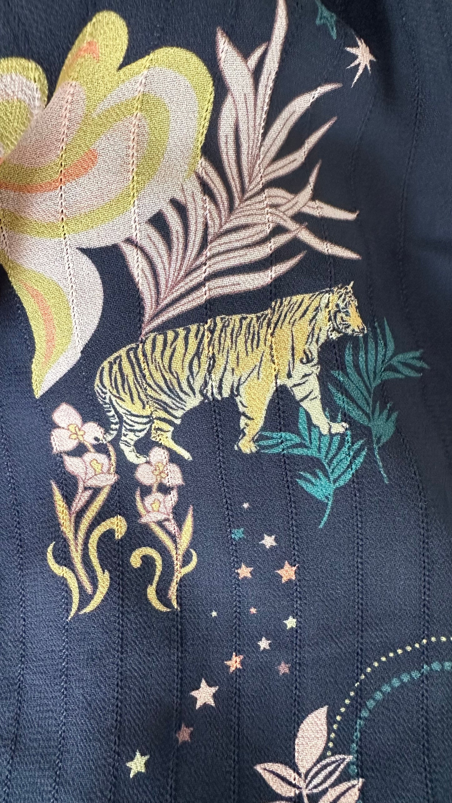 Oliver Bonas black orange tiger animal print midi long event dress small UK 8-10 vgc w25