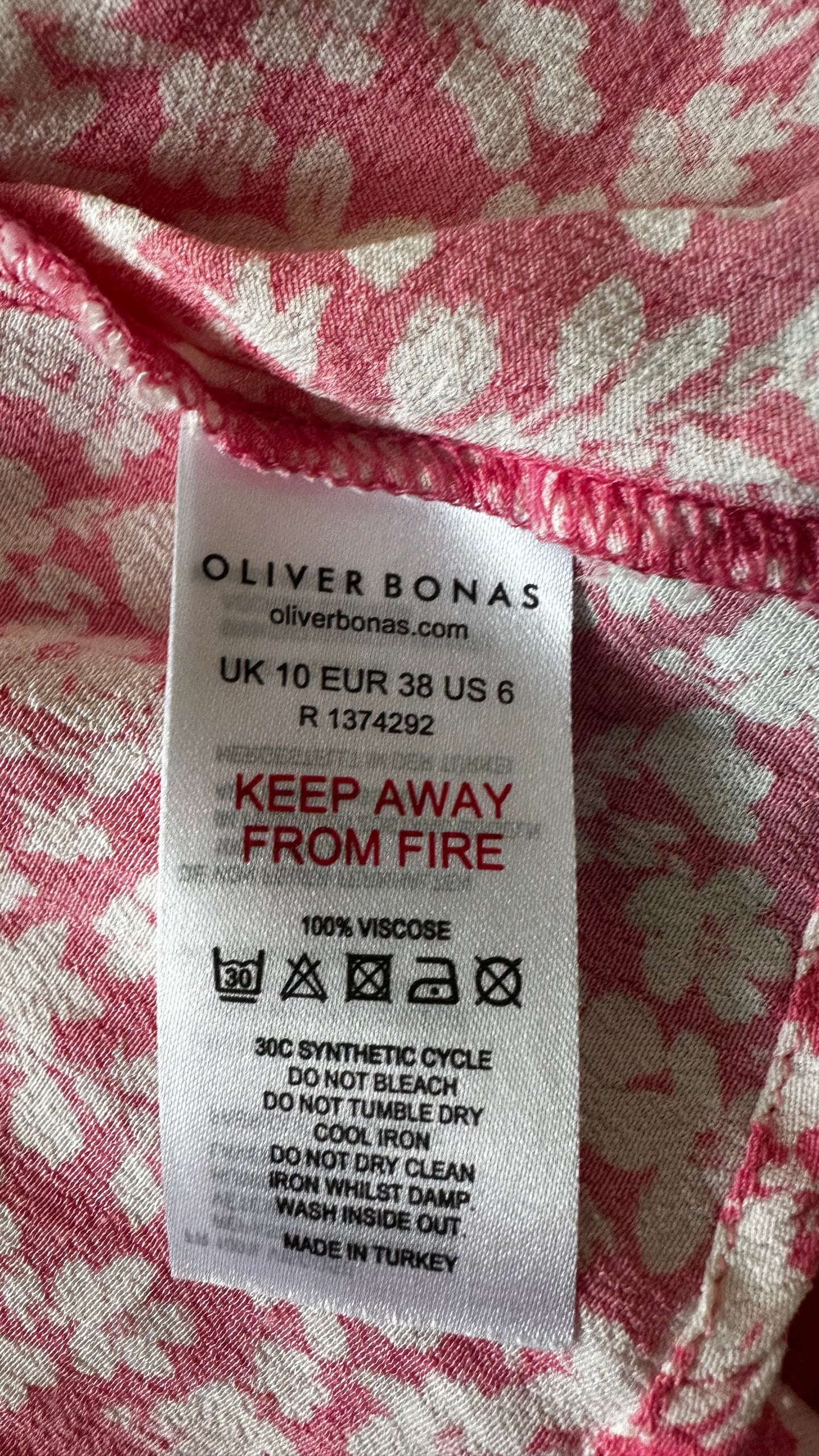 Oliver Bonas rose pink white floral side split midi petite dress small UK 10 vgc