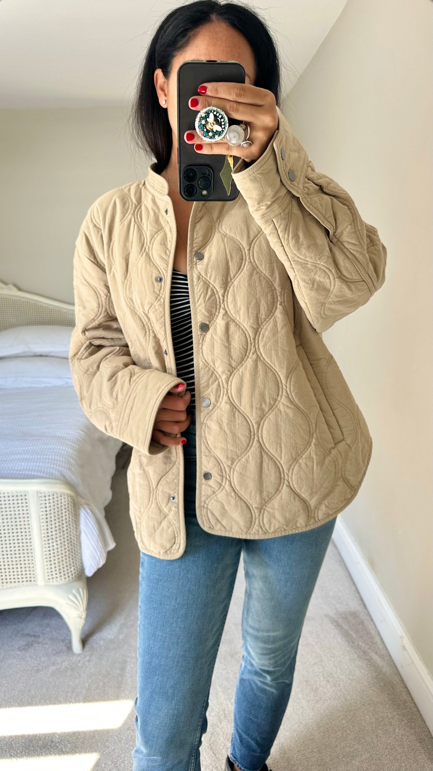 & other stories beige cream sand quilted coat jacket large UK 12 vgc