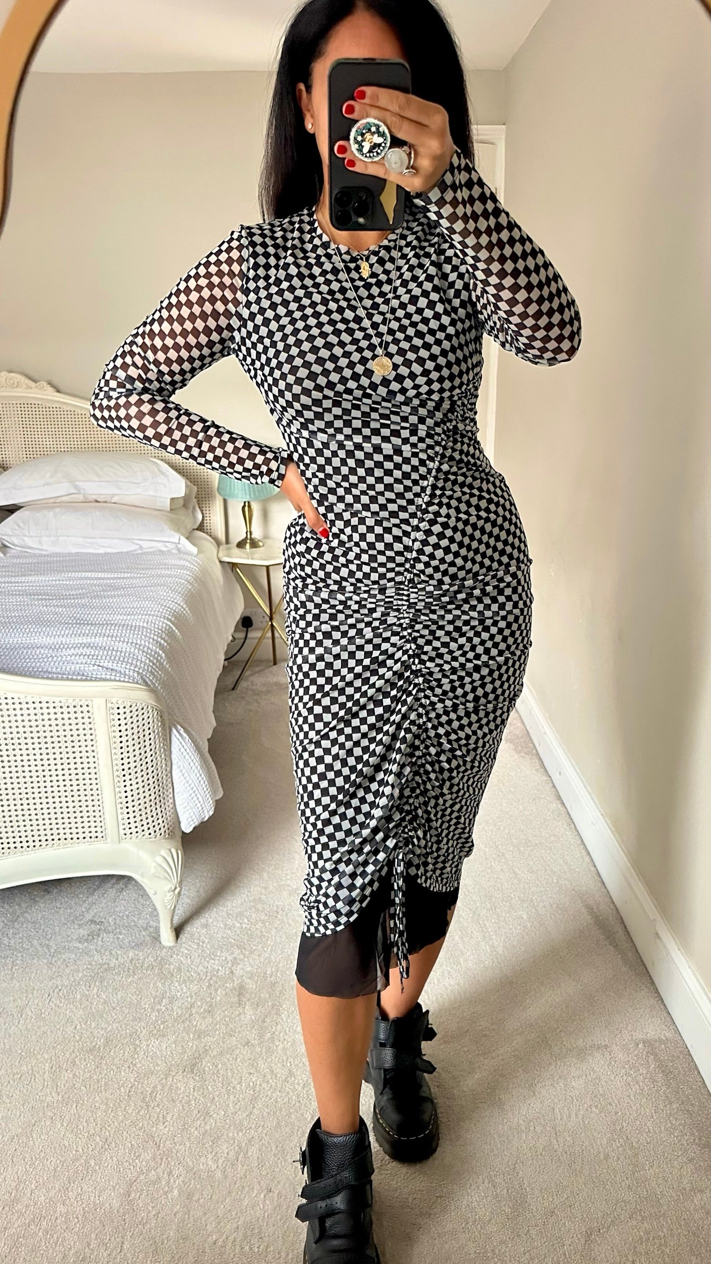 & other stories black white gingham check midi dress large UK 12 vgc w25