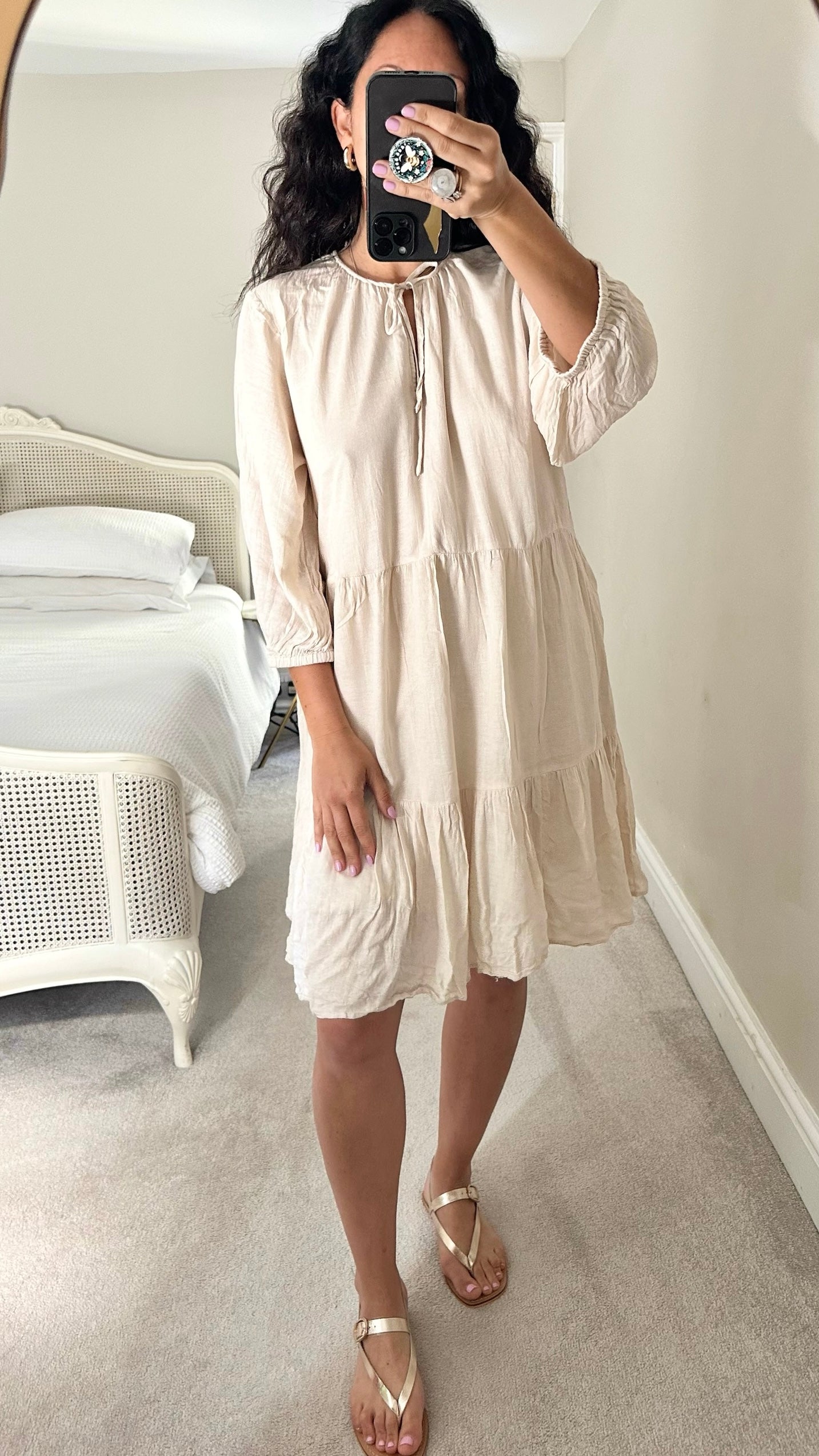 Selected Femme beige linen blend midi dress extra large XL UK 14