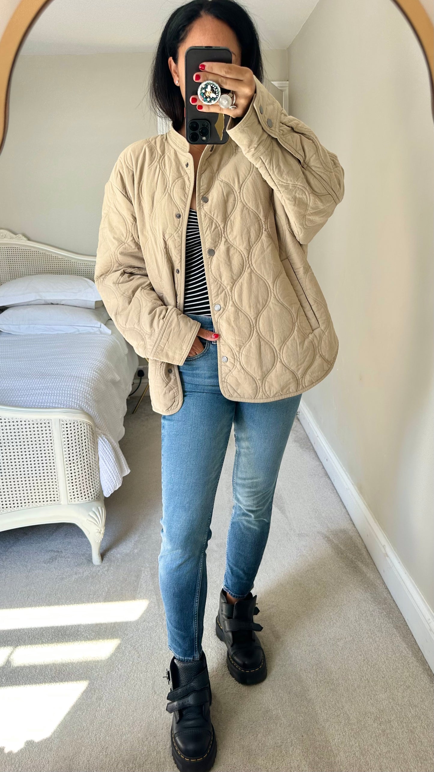 & other stories beige cream sand quilted coat jacket large UK 12 vgc
