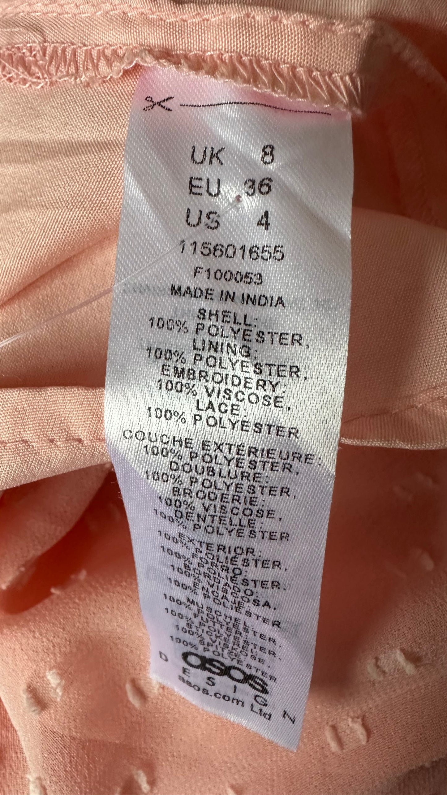 ASOS light pink embroidered mini dress petite UK 8 vgc event