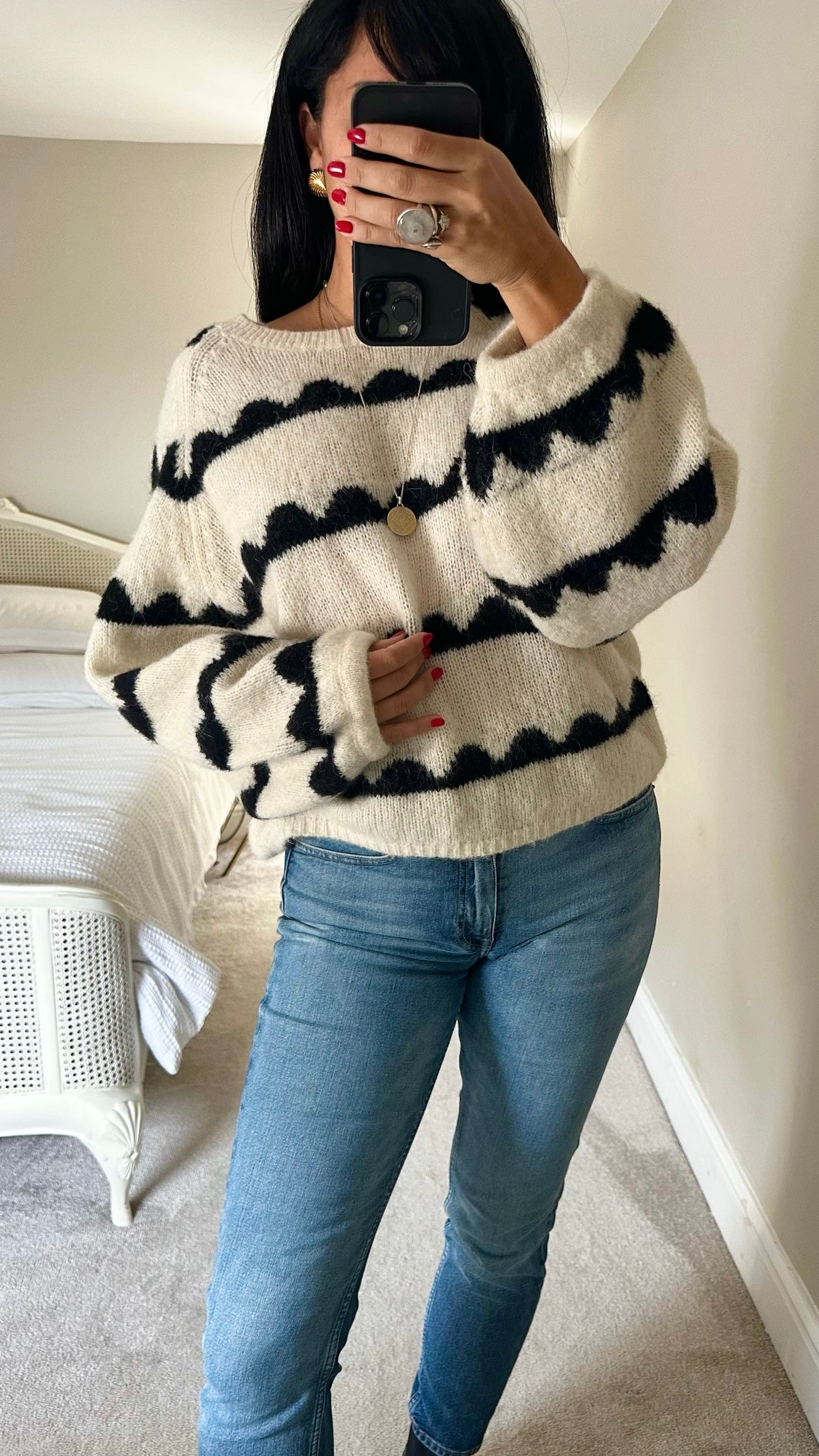 Mint velvet black white alpaca blend stripe jumper extra large UK 14 vgc
