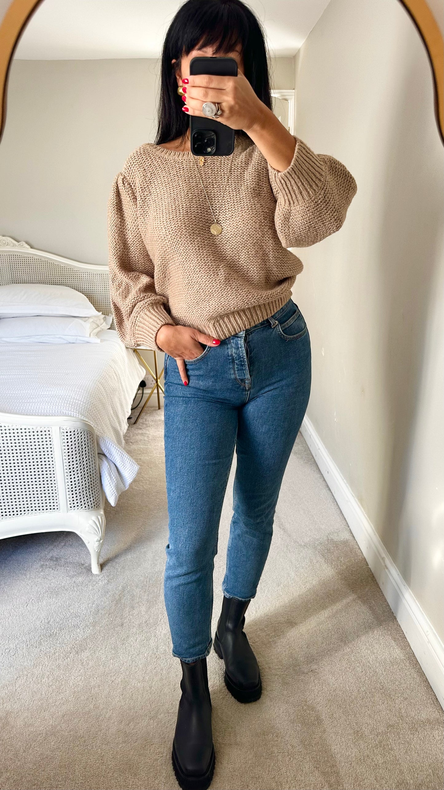 Ichi metallic beige  knitted jumper large L UK 12-14 excellent used condition