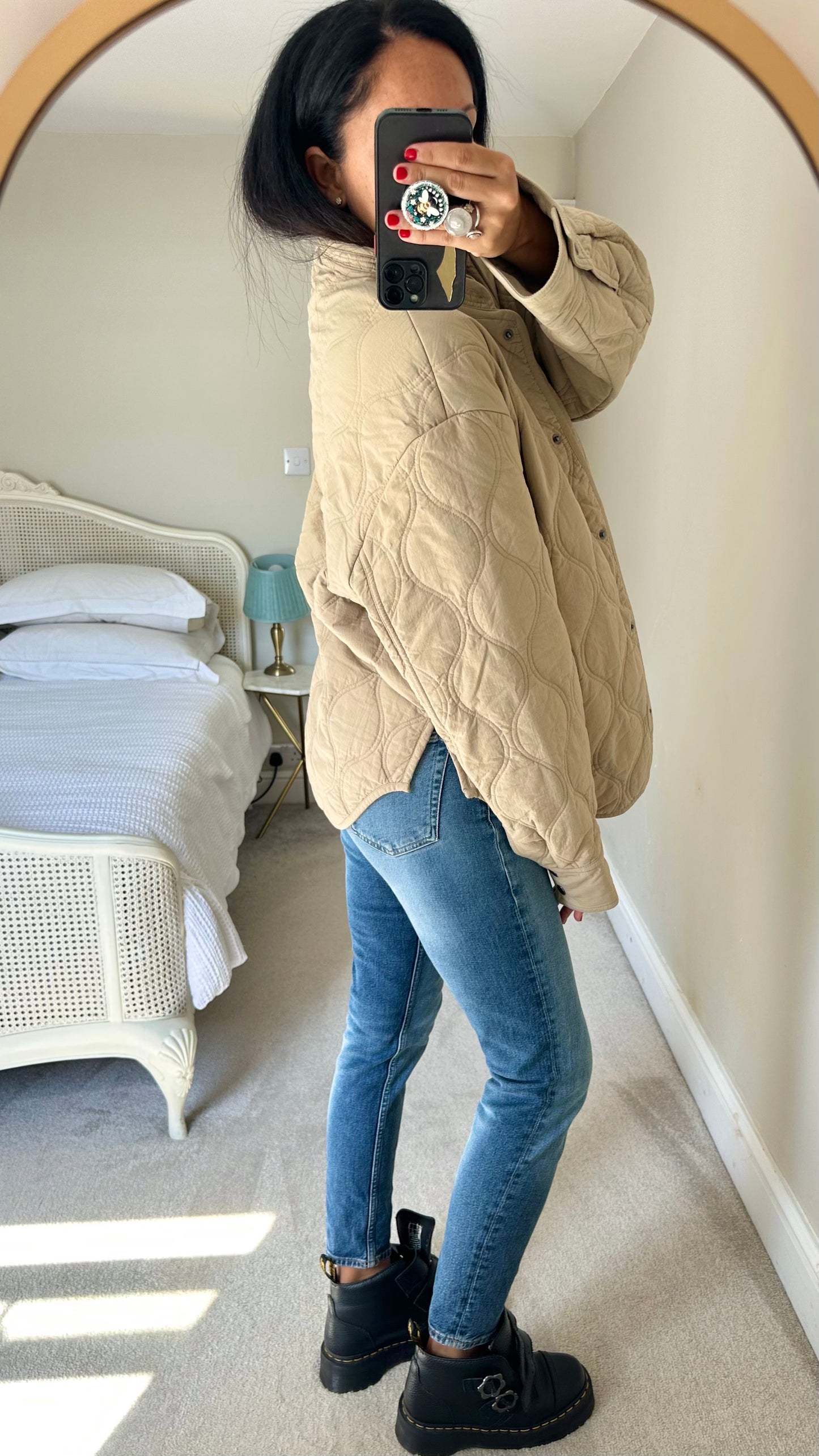 & other stories beige cream sand quilted coat jacket large UK 12 vgc