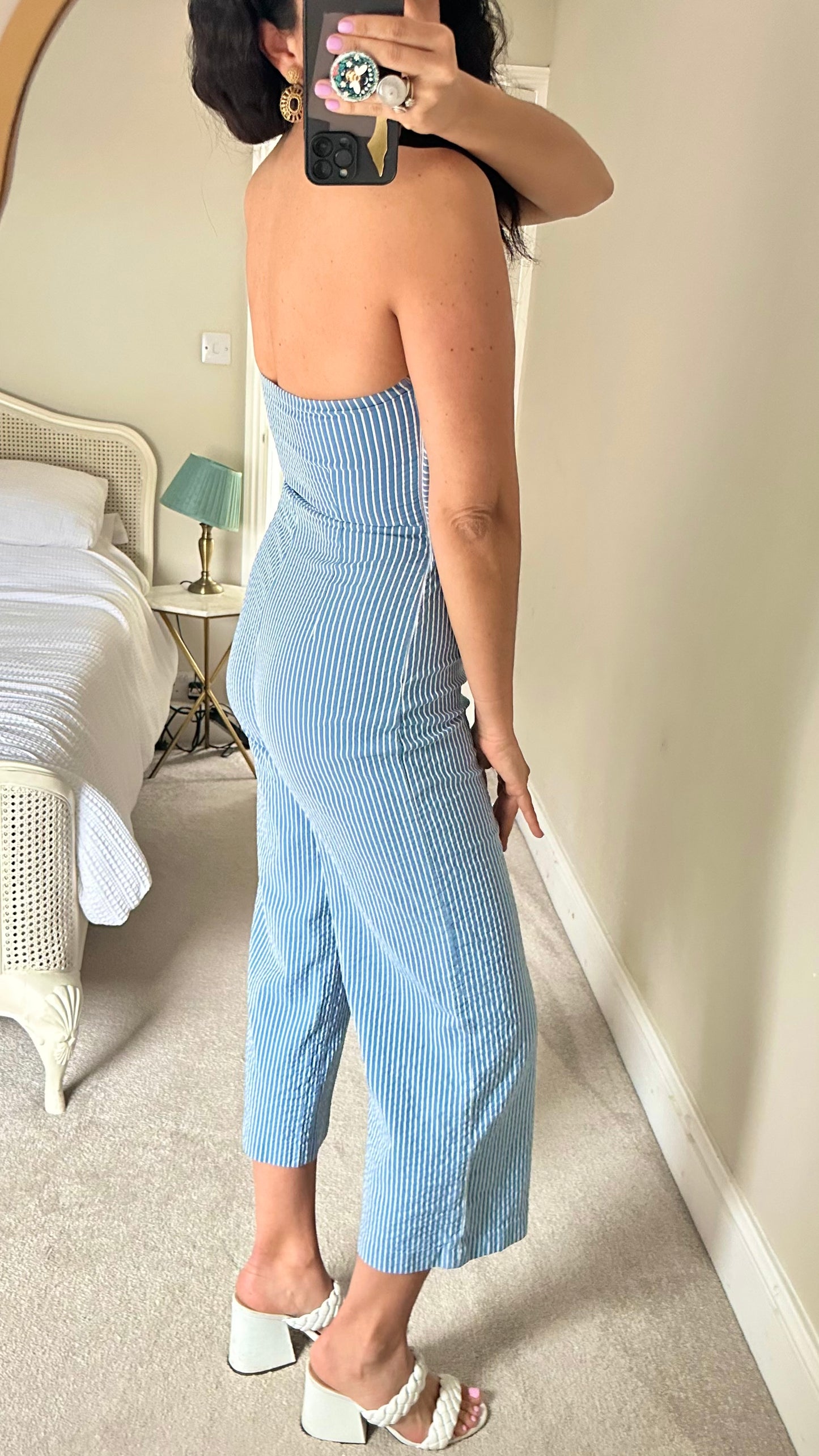 Zara light blue white stripe jumpsuit playsuit small UK 8 holiday vgc