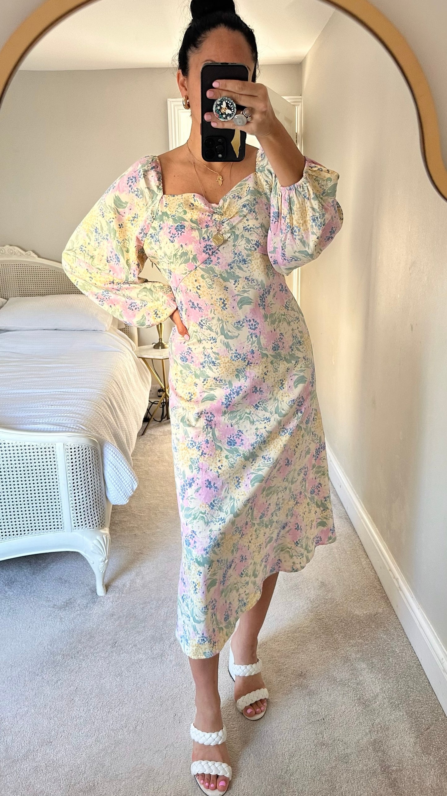 Y.A.S lilac butter yellow floral long sleeve maxi dress wedding guest extra large XL UK 14 BNWT