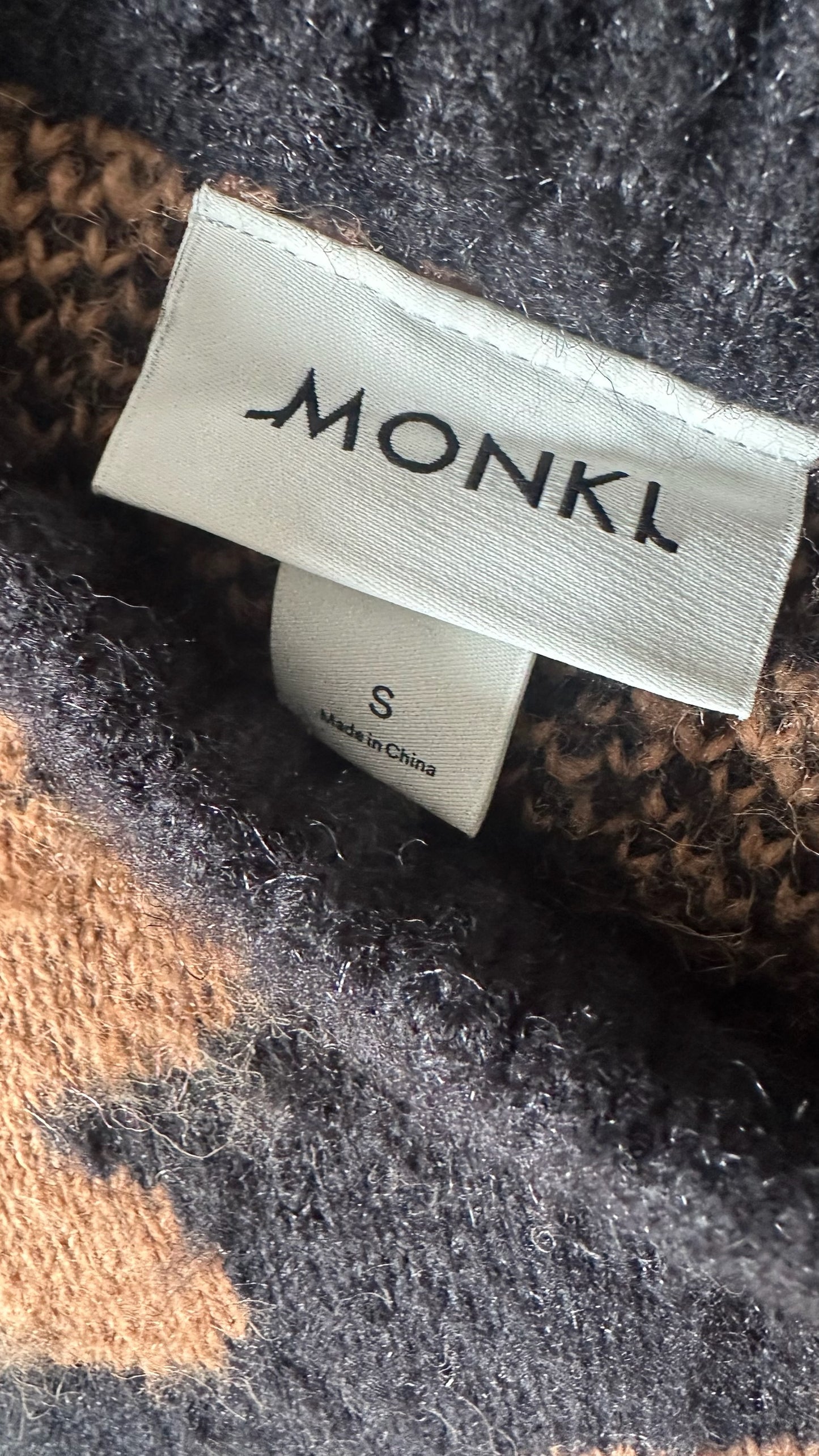 Monki black brown rorschach oversized jumper small UK 8 vgc w25