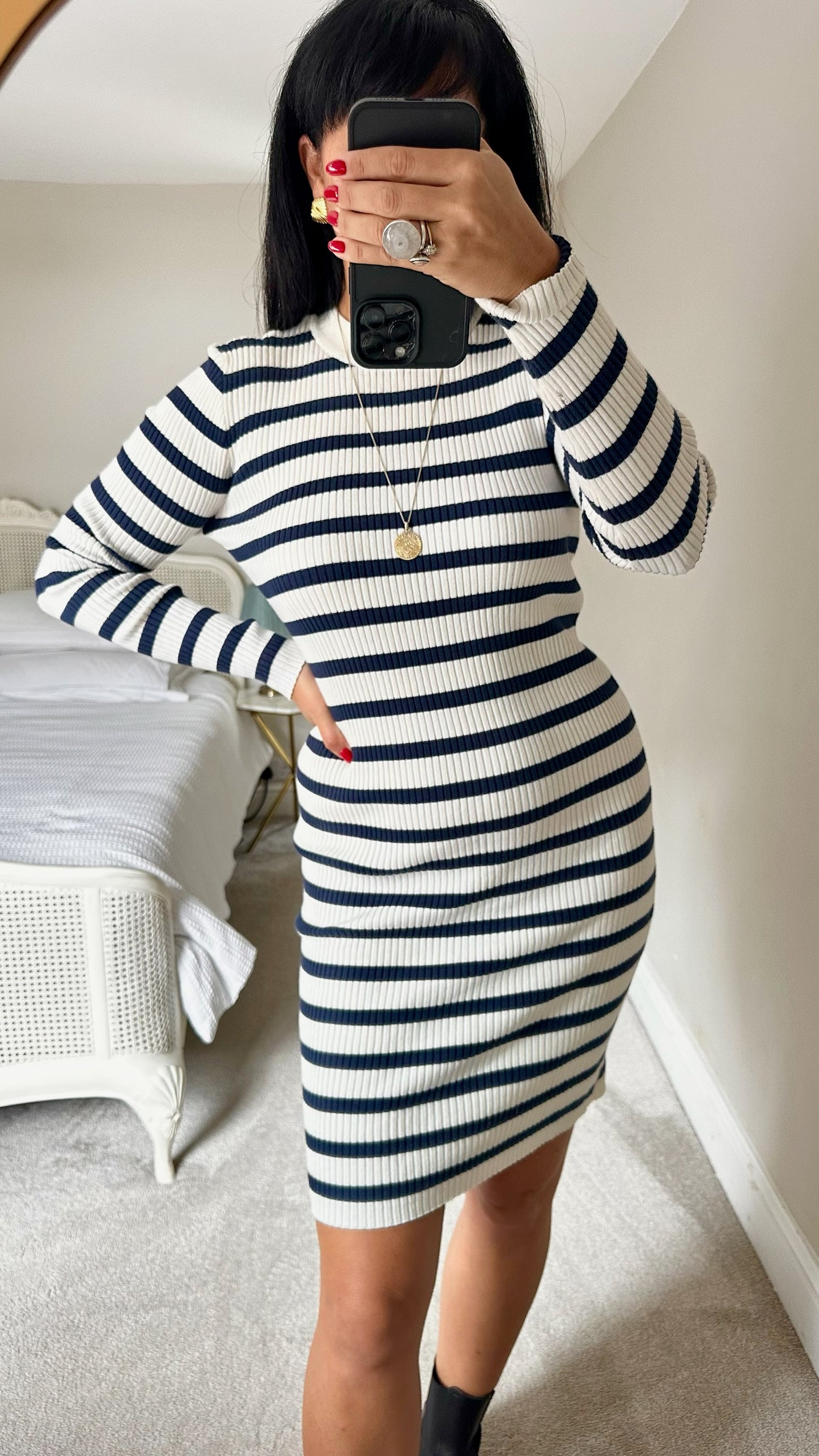 Selected femme black white striped jumper dress large UK 12 vgc