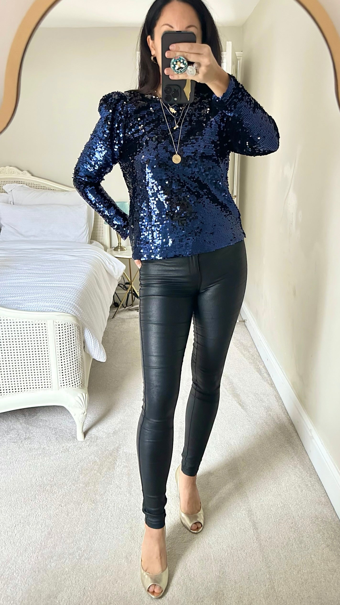 Selected Femme @ Anthropologie navy blue sequin top Christmas party small S UK 8 vgc