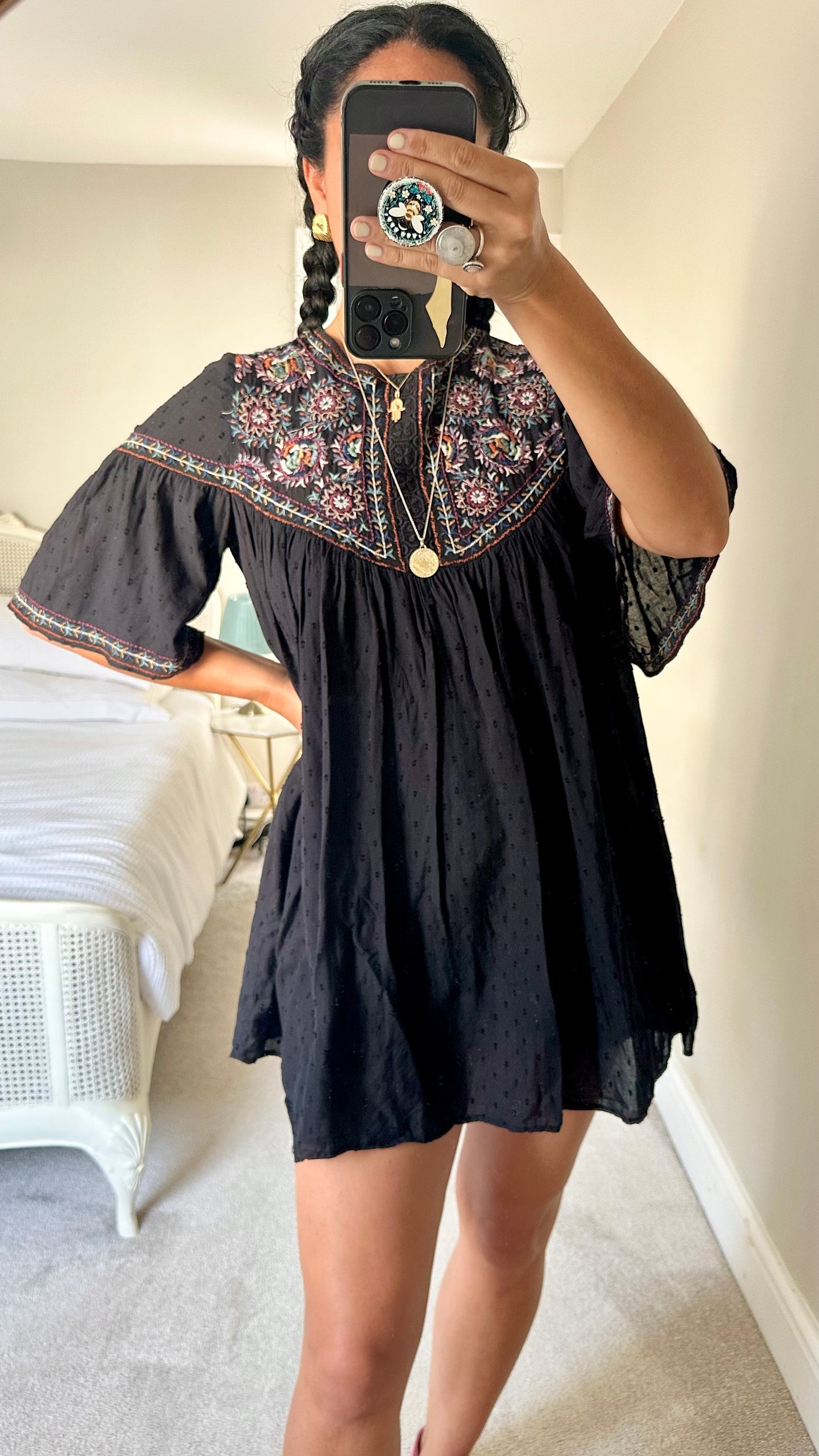 Zara black cotton playsuit shorts romper large UK 12 boho festival