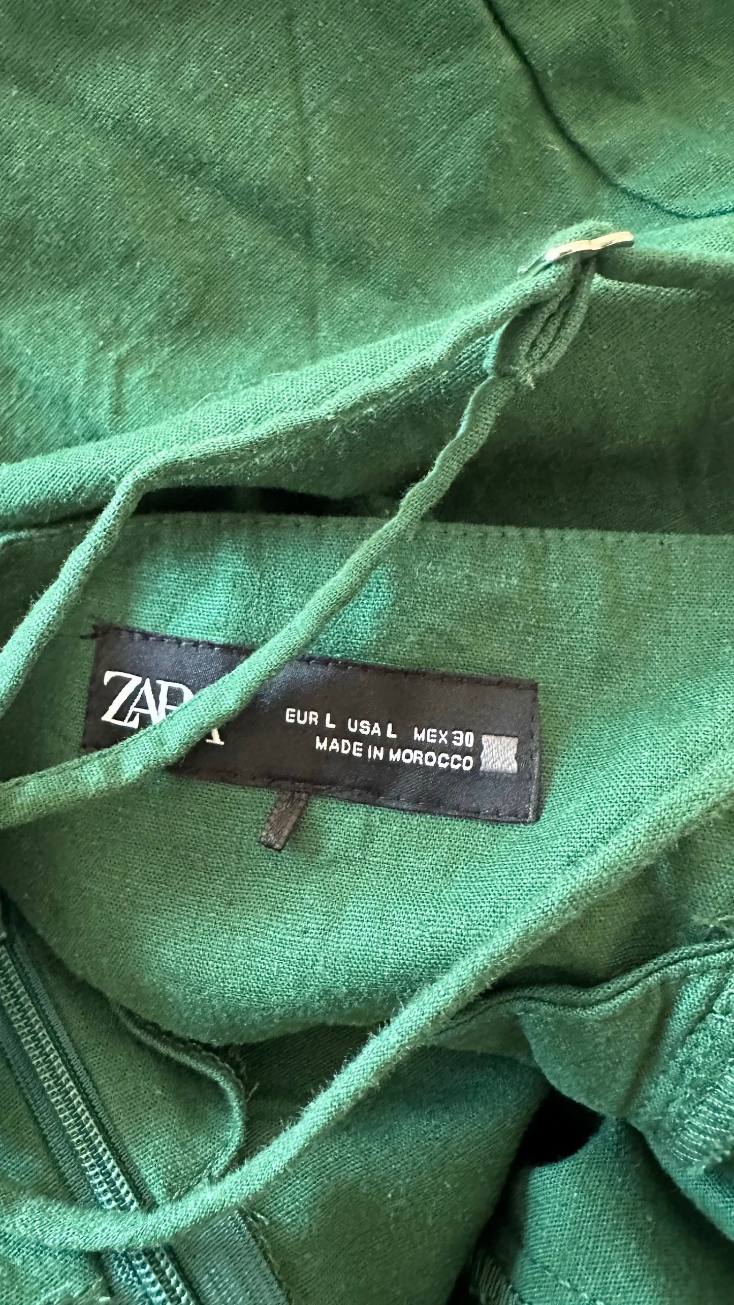 Zara dark green backless linen blend maxi dress holiday large L UK 12 vgc
