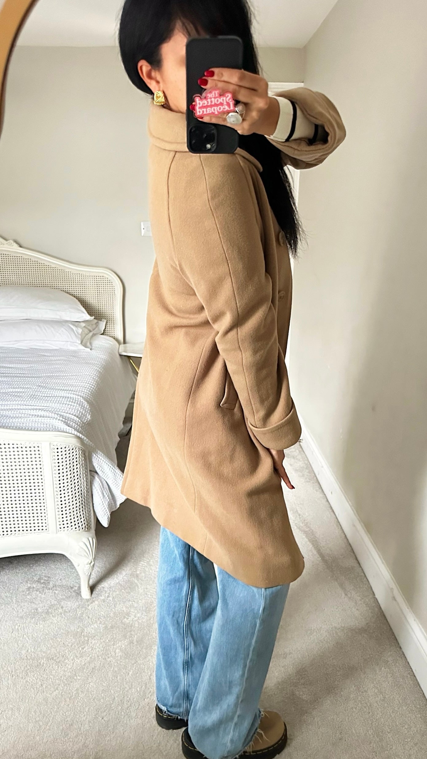 Harrods camel beige pure wool winter coat jacket large UK 12 vintage vgc