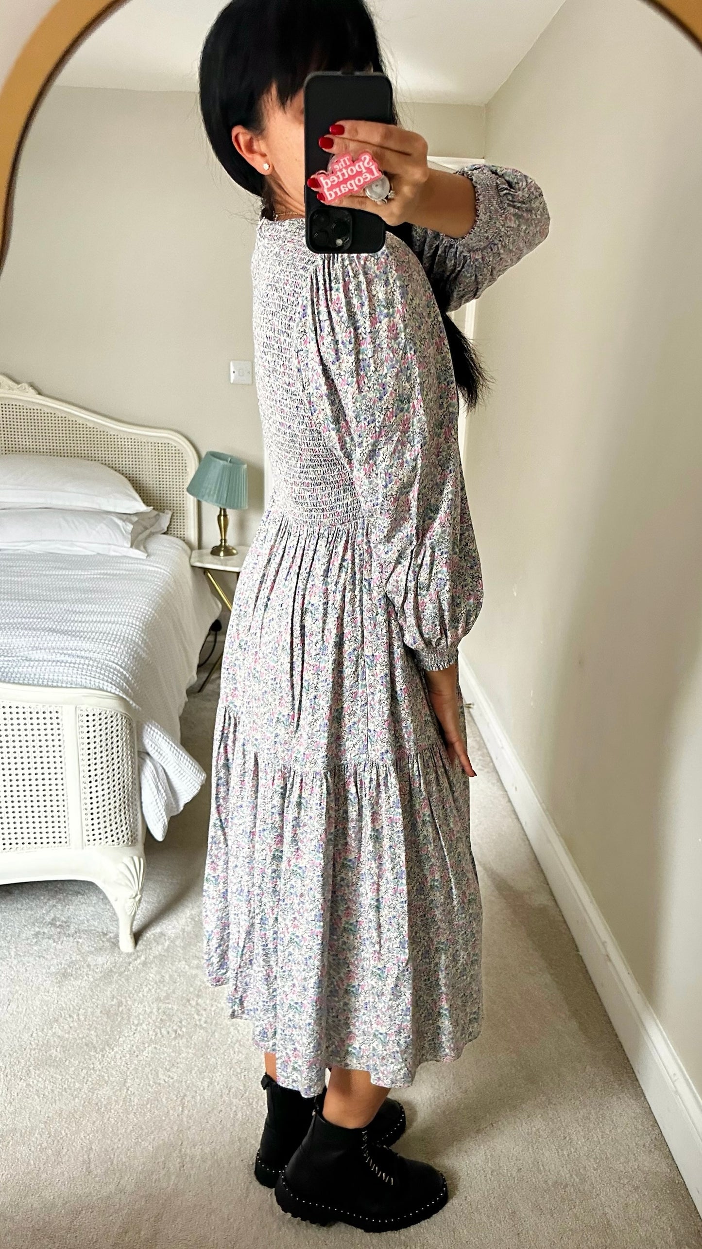 & other stories lilac pink turquoise tiered shirred prairie dress medium UK 10 vgc