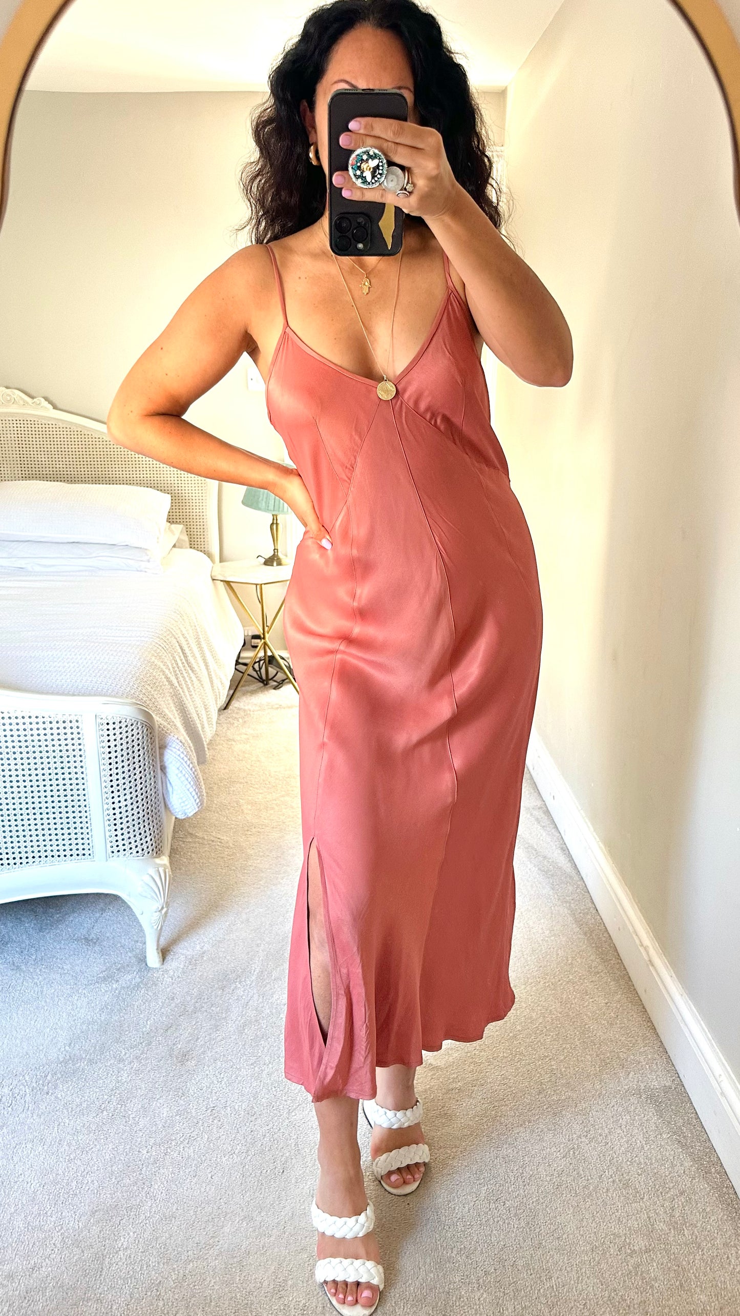 Second Female dusky pink slip midi long event dress medium large 12-14 vgc