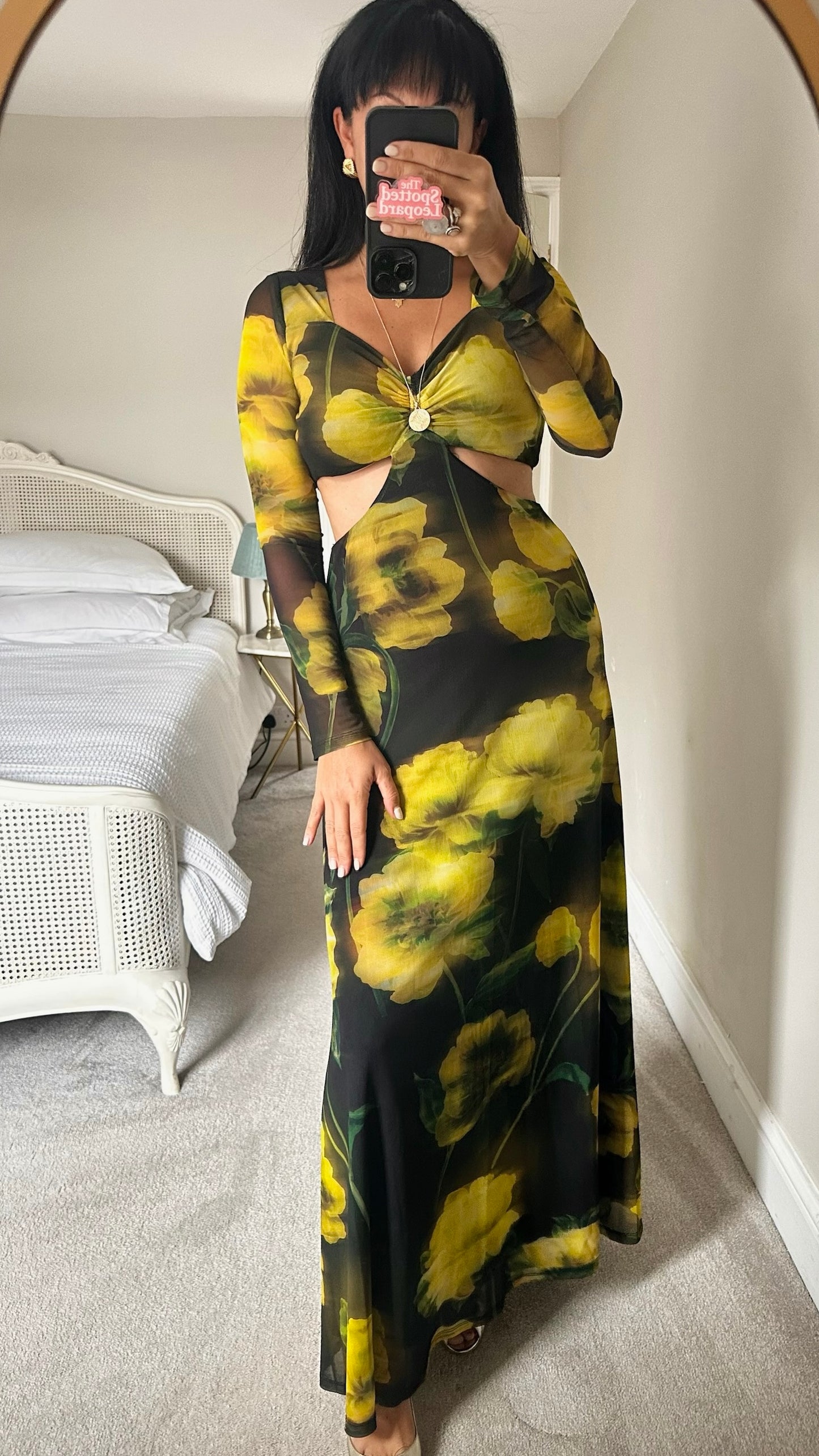 Topshop black acid yellow floral cut out maxi event dress small S UK 8-10 excellent used condition