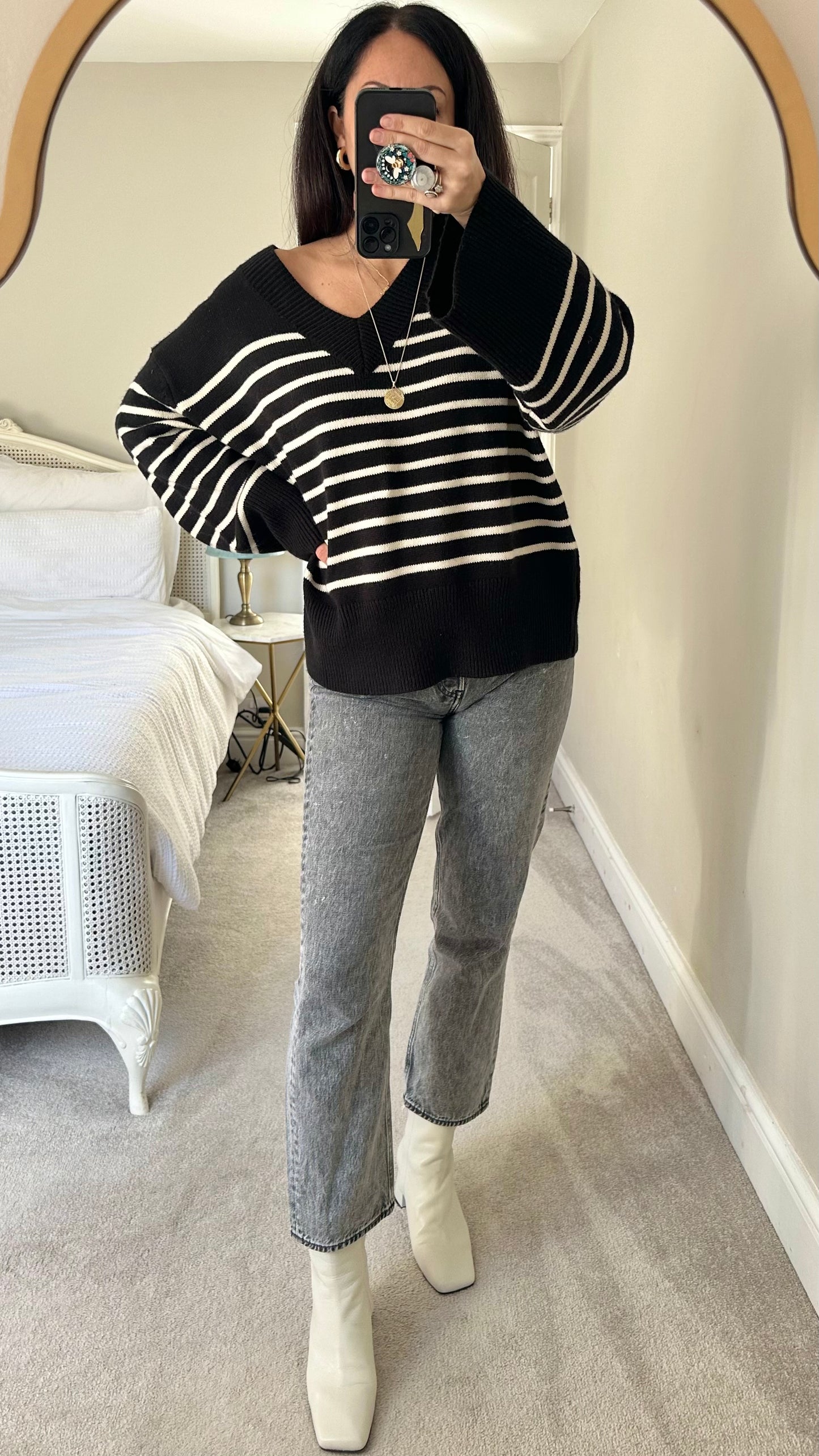 Albaray black white stripe wool blend knitted jumper extra large UK 14 vgc