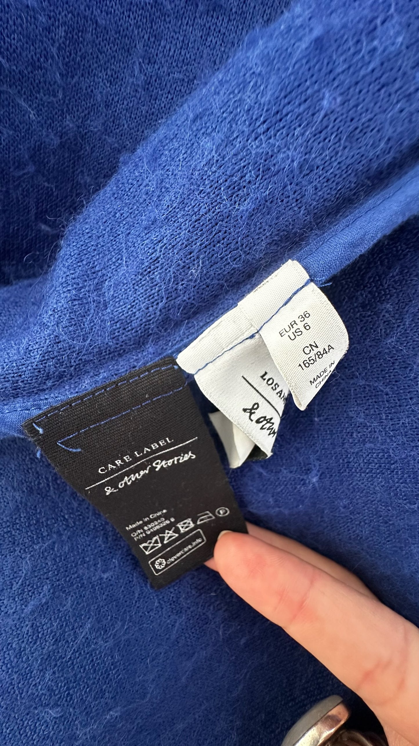 & other stories cobalt blue wool blend long line winter coat jacket medium UK 10-12 vgc w25
