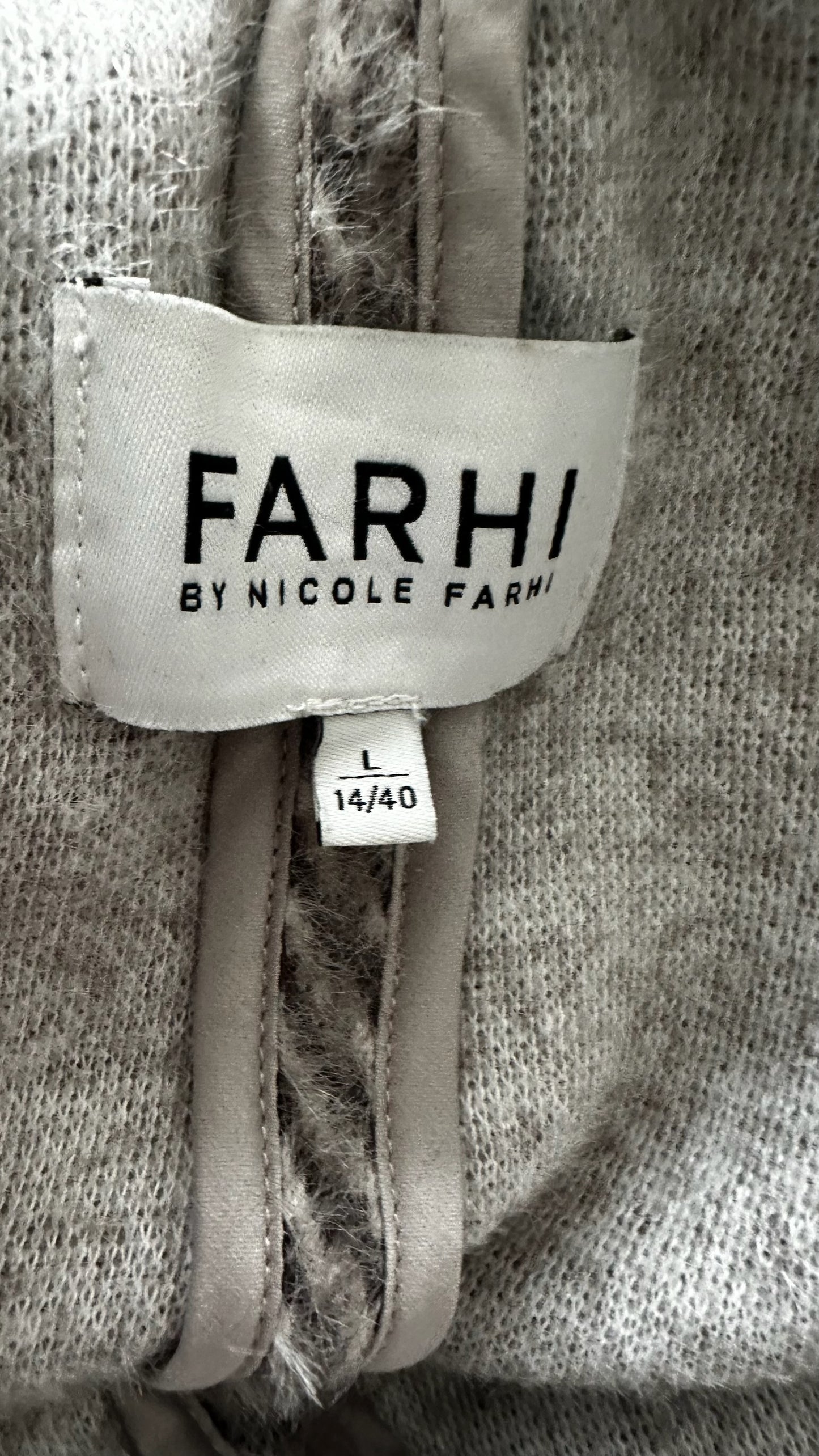 Nicole Farhi grey white herringbone wool blend coatigan coat jacket extra large UK 14 vgc