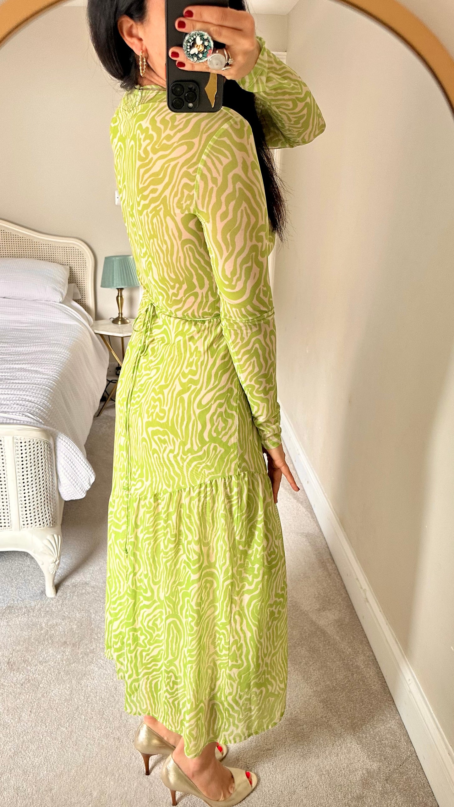 & other stories like green animal zebra print maxi holiday dress Ibiza cut out small UK 8 10 vgc