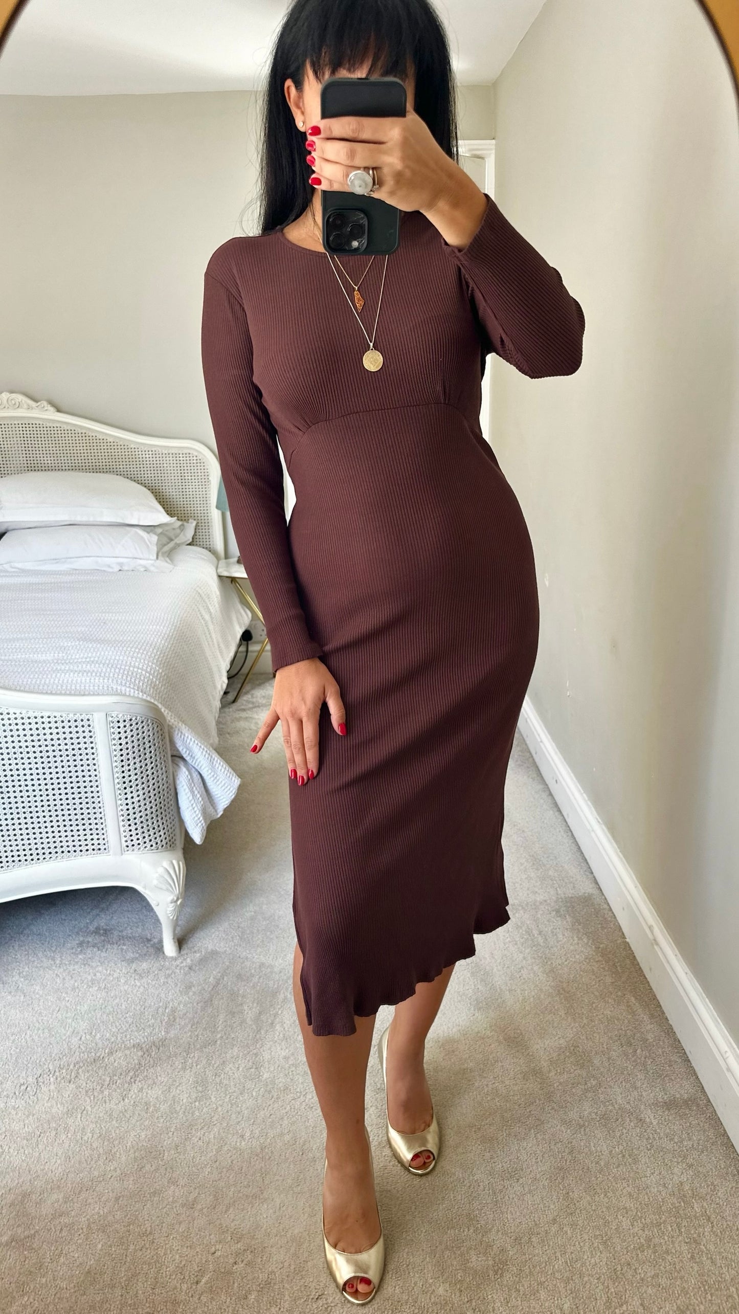 Nobody’s child brown ribbed midi dress medium large ML UK 12 excellent used condition