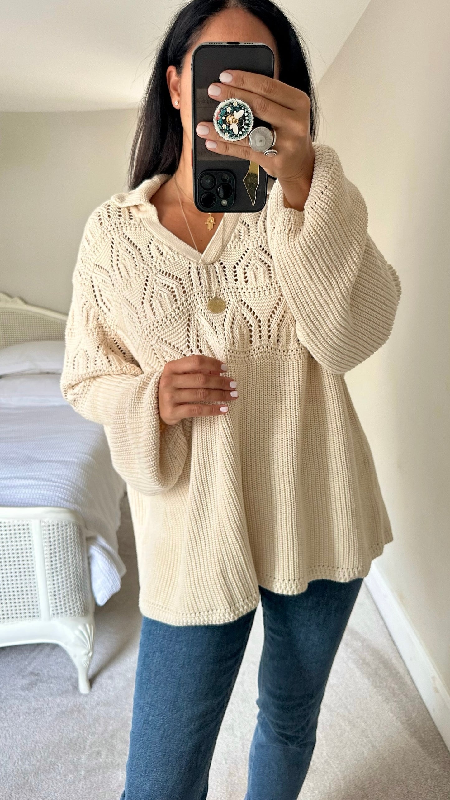 Nobody's child cream crochet knitted jumper extra large UK 16 vgc w25