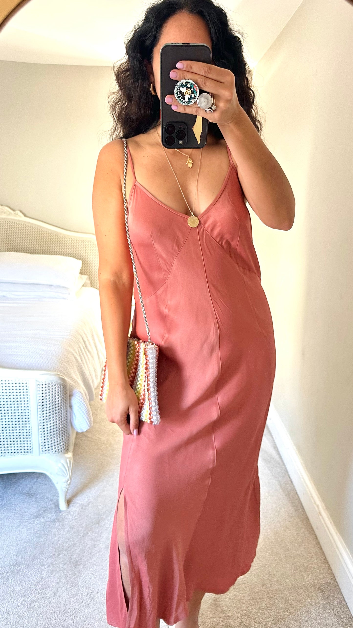 Second Female dusky pink slip midi long event dress medium large 12-14 vgc