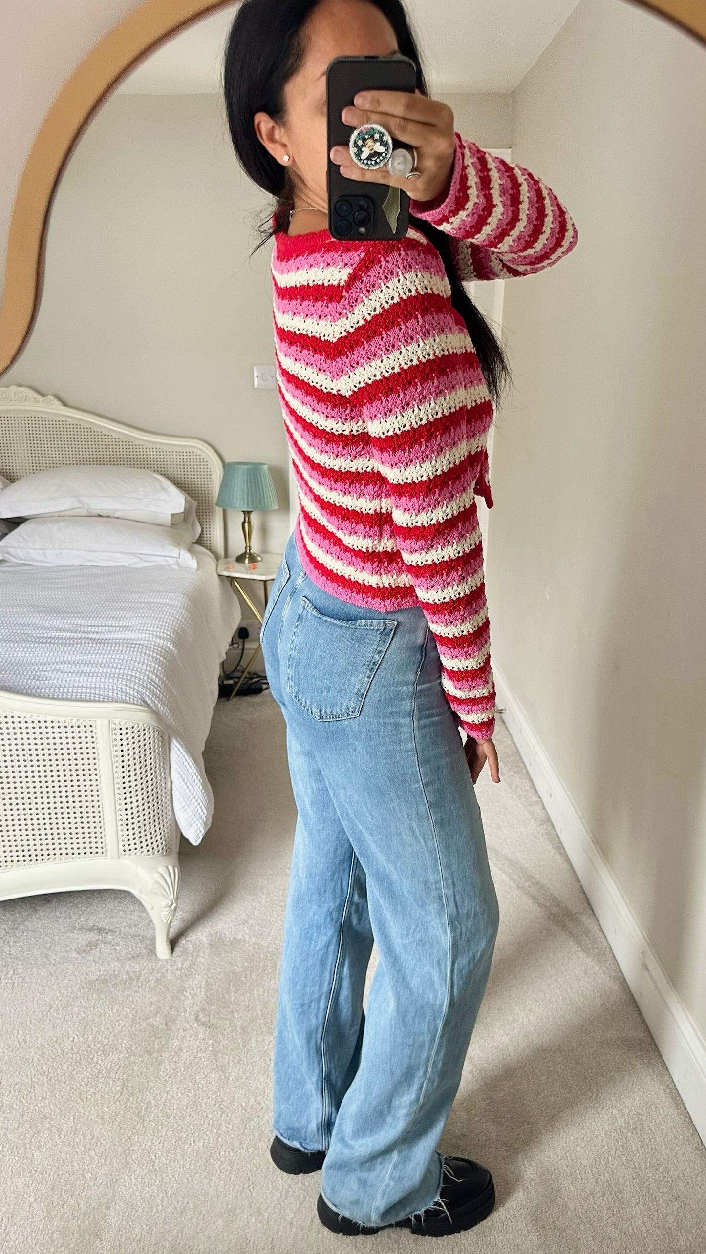 Kitri red pink cream crochet knit cardigan jumper as new condition W25