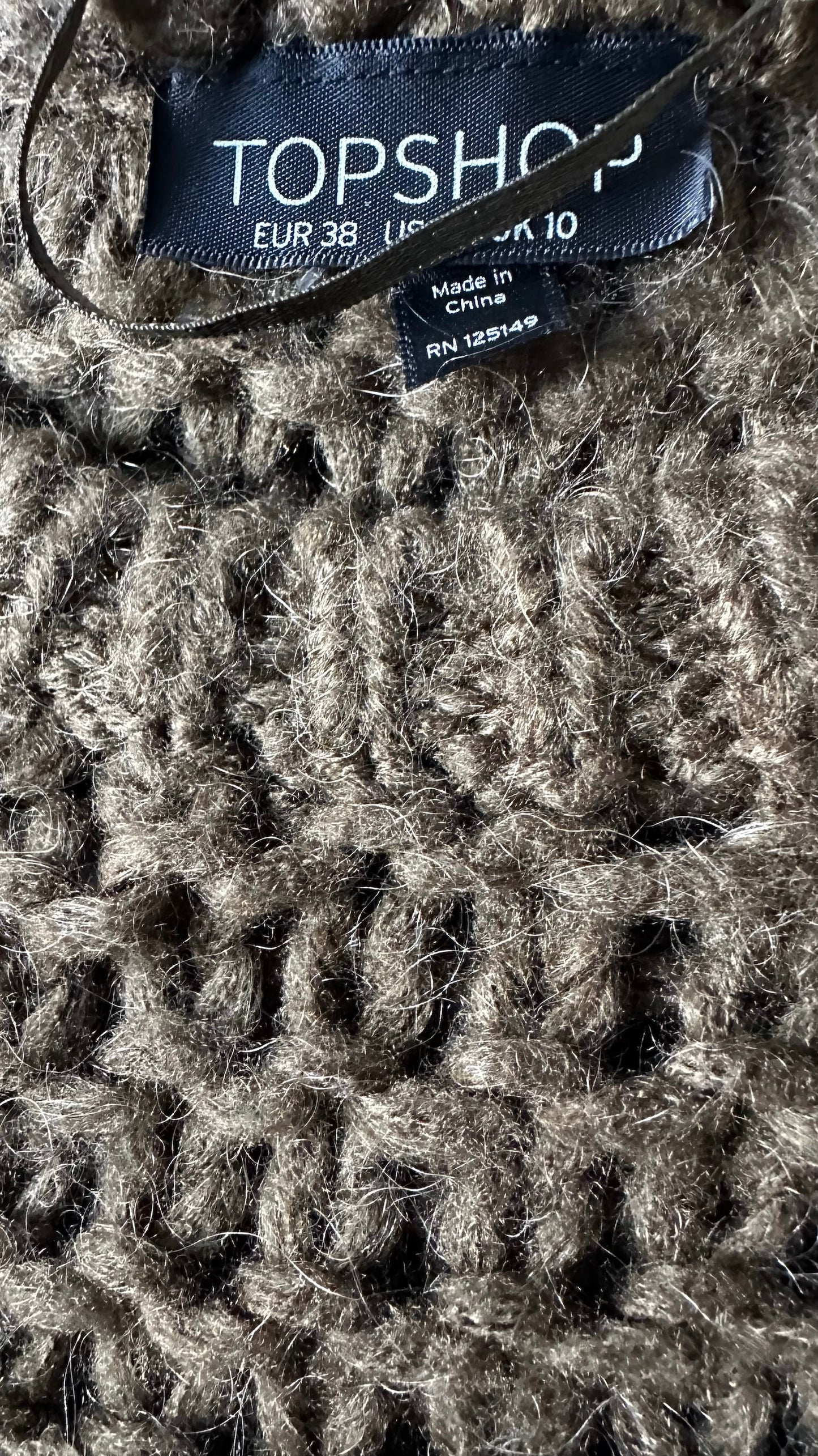 Topshop khaki olive green chunky knit mohair wool blend medium M UK 10 years excellent used condition