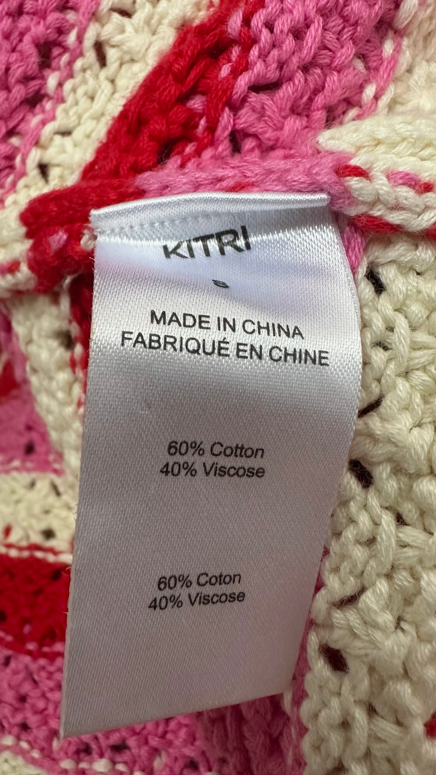 Kitri red pink cream crochet knit cardigan jumper as new condition W25
