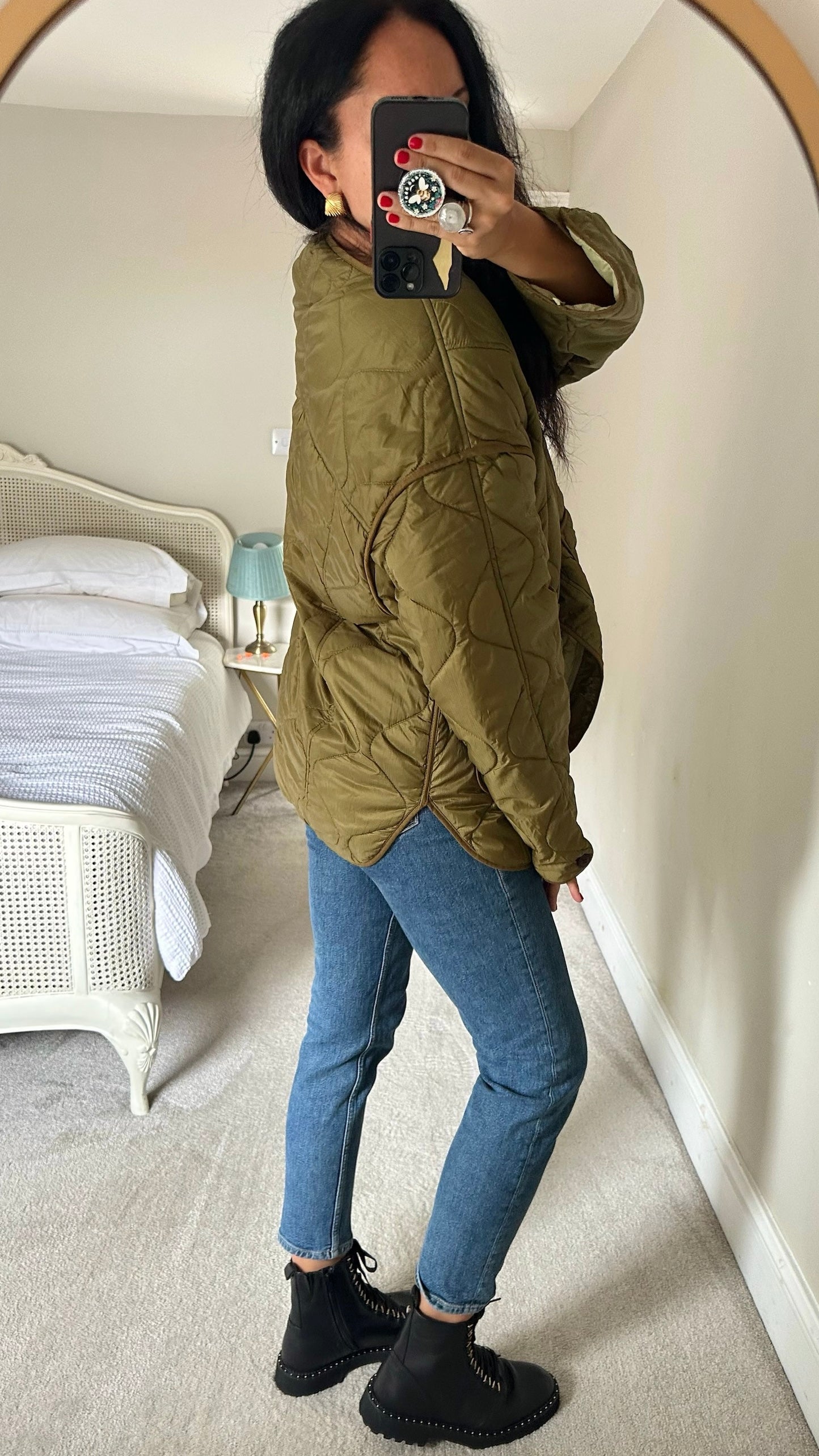 Warehouse quilted olive khaki green jacket medium UK 10-12 vgc w25