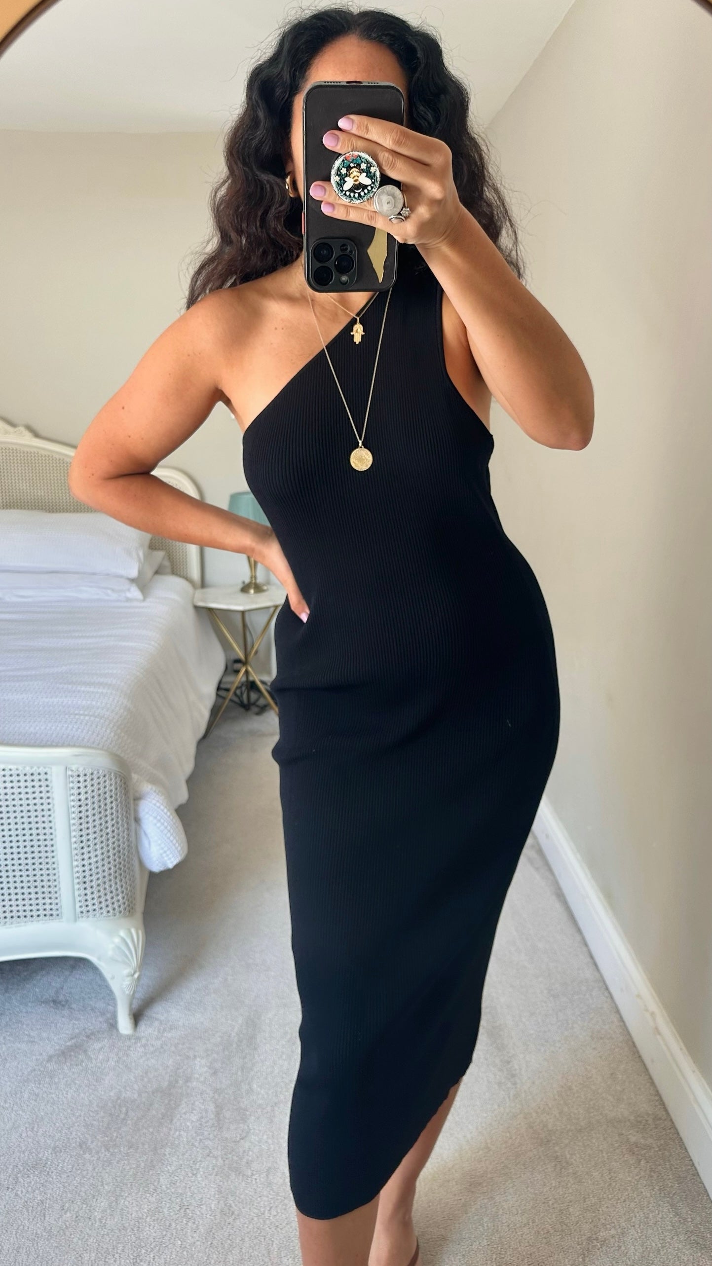 Zara black one shoulder midi dress event extra large XL UK 14 new condition