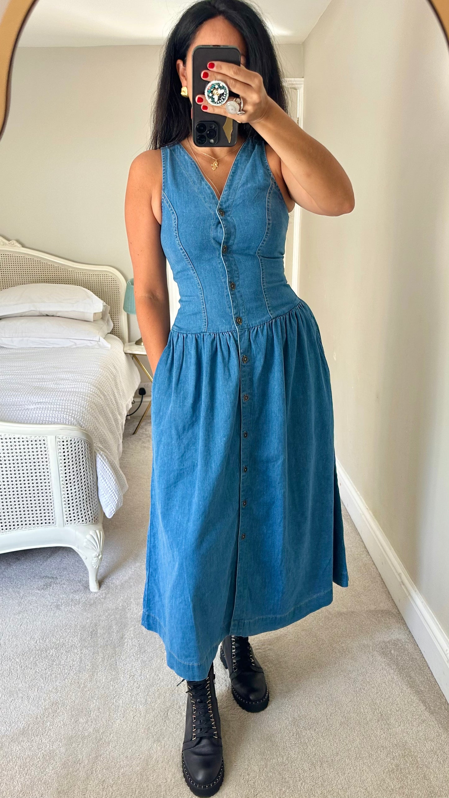 Nobody’s Child light blue button up maxi midi long dress casual small UK 8 vgc