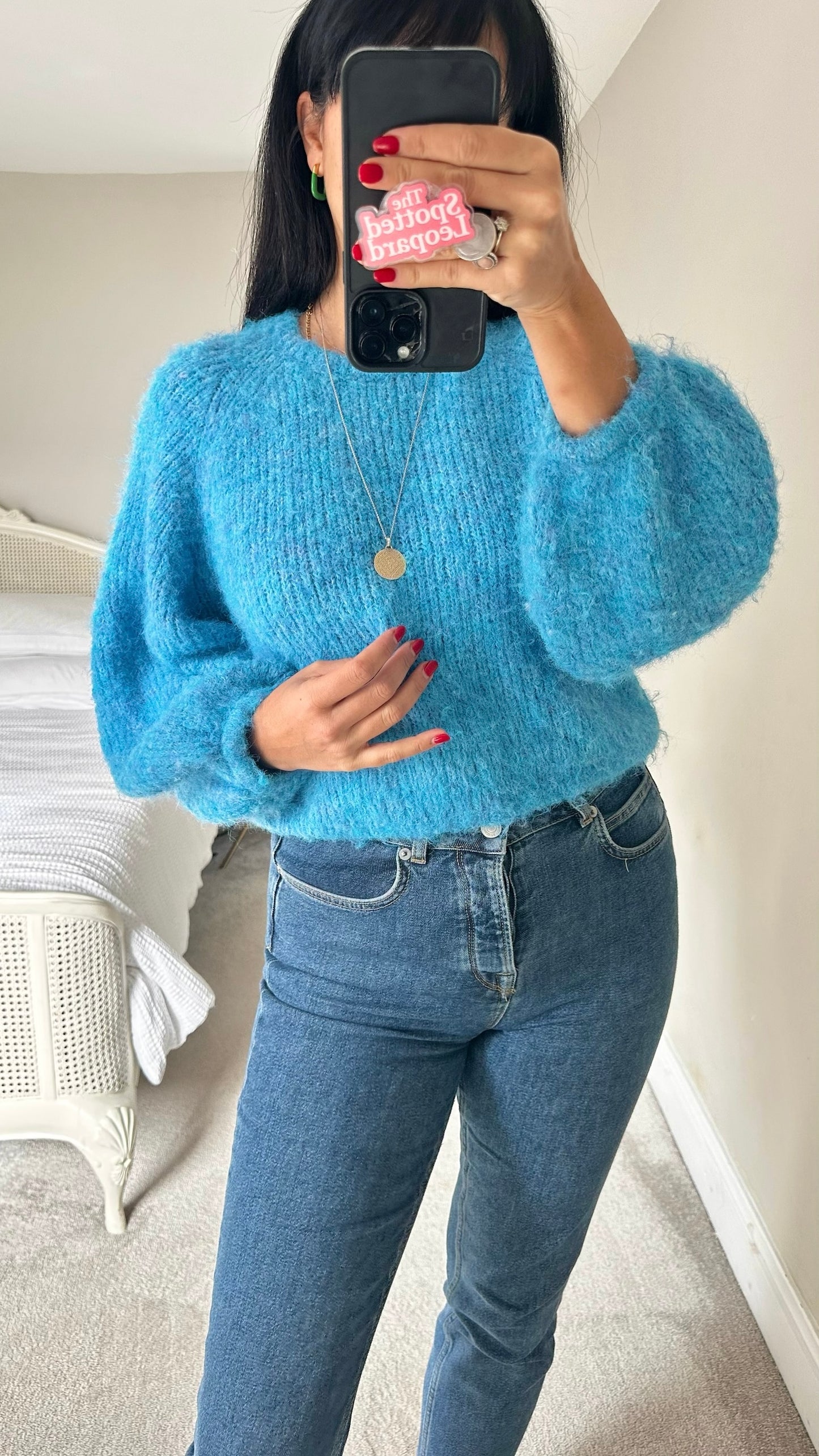 Oliver bonas vibrant blue wool blend knitted jumper UK 12 vgc