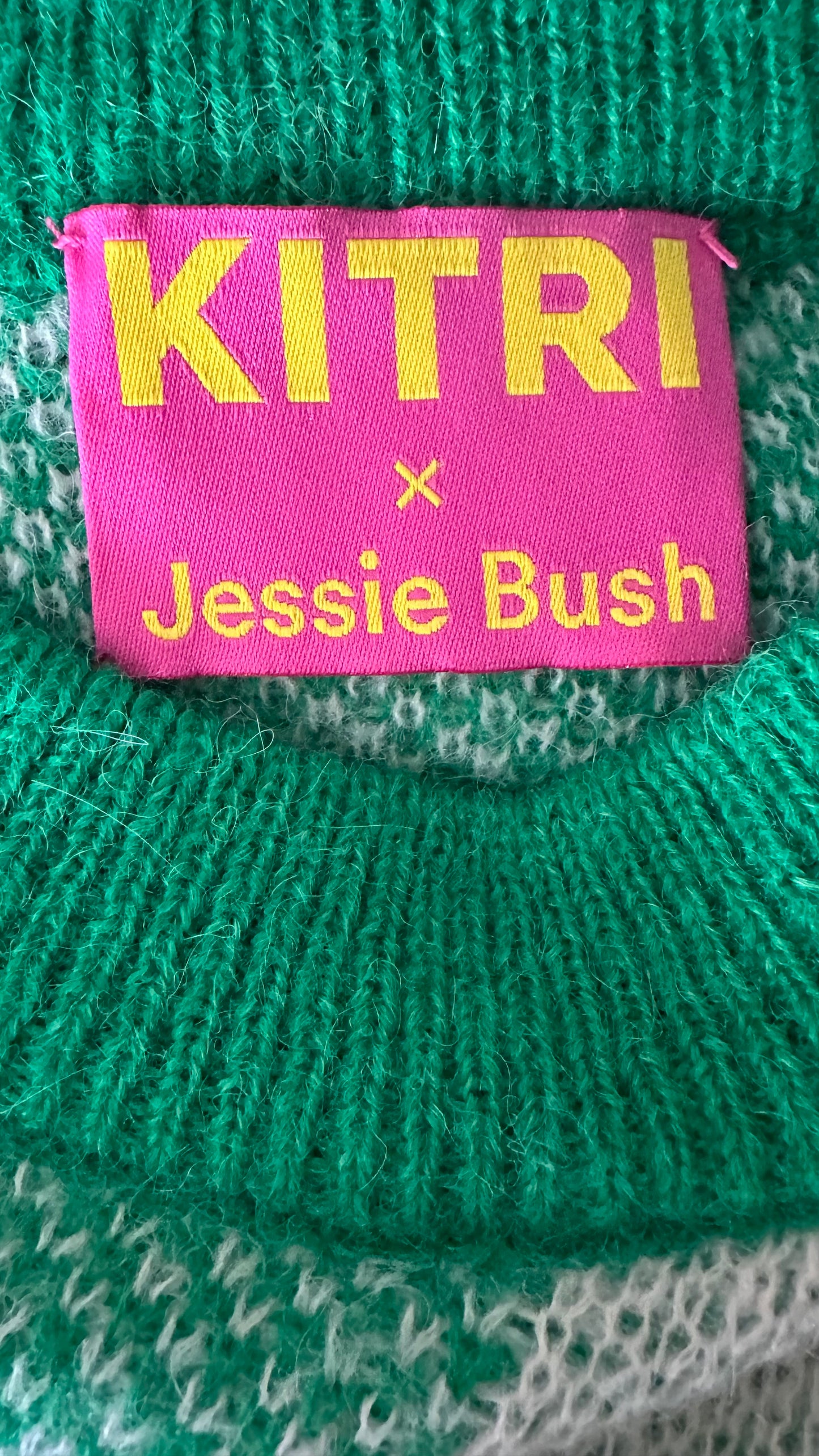 Kitri Green cream gingham check knitted jumper small UK 8 vgc