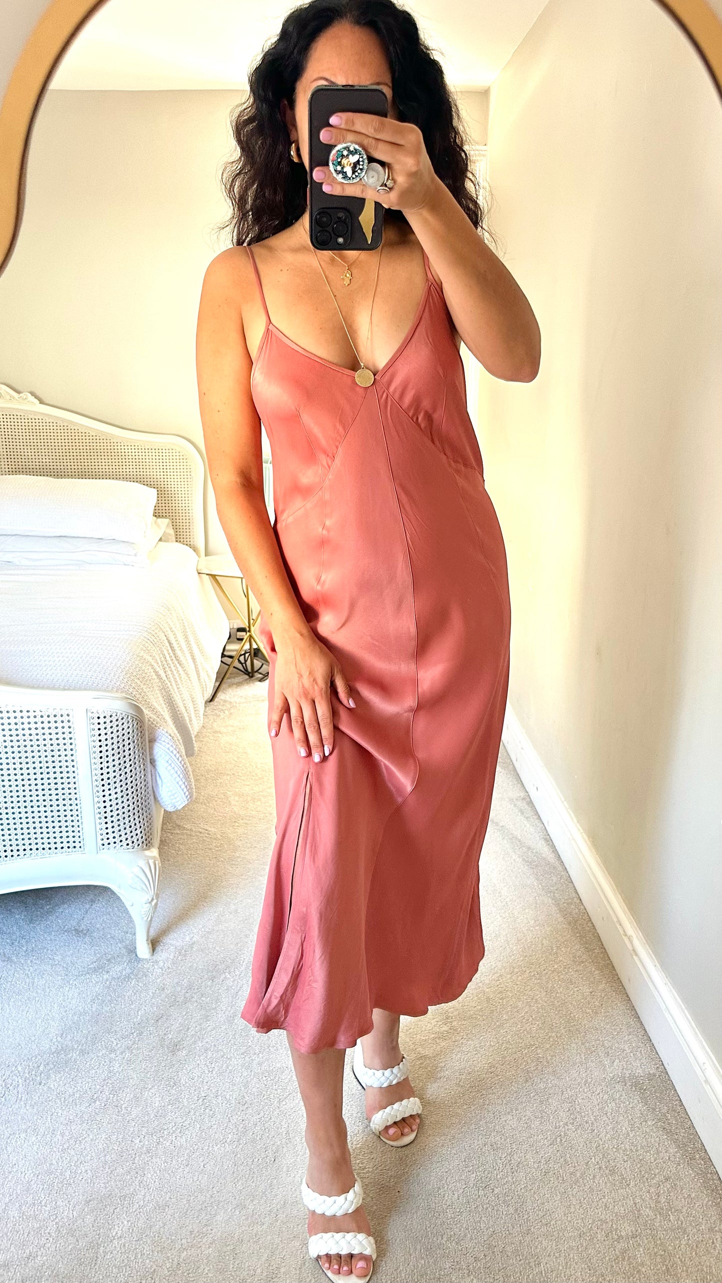 Second Female dusky pink slip midi long event dress medium large 12-14 vgc