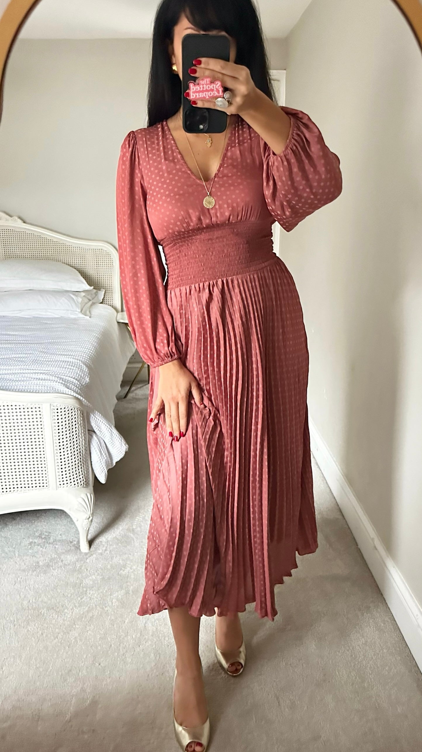 Traffic People dusky pink long pleated midi event dress small UK 8-10 vgc