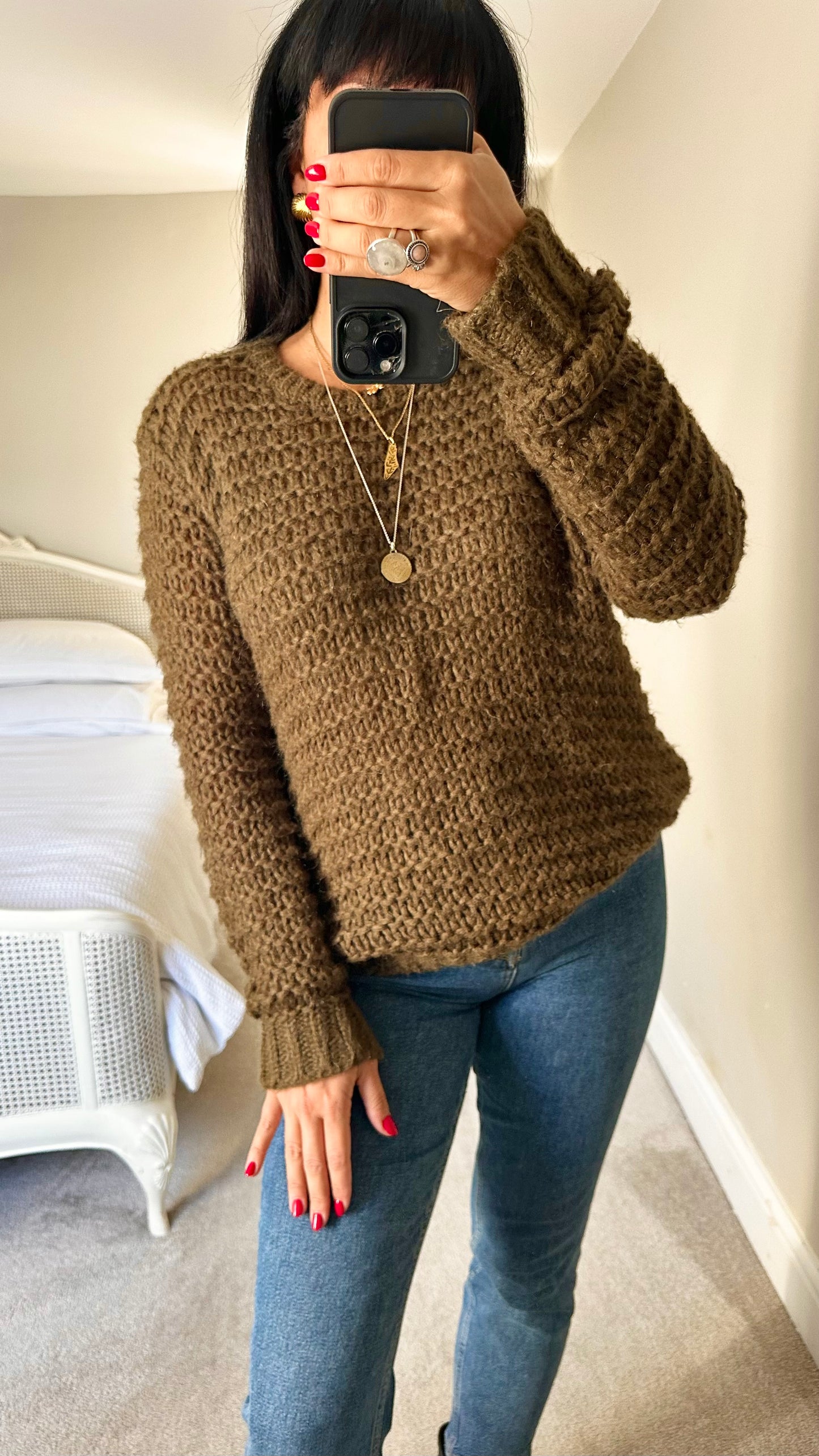 Topshop khaki olive green chunky knit mohair wool blend medium M UK 10 years excellent used condition
