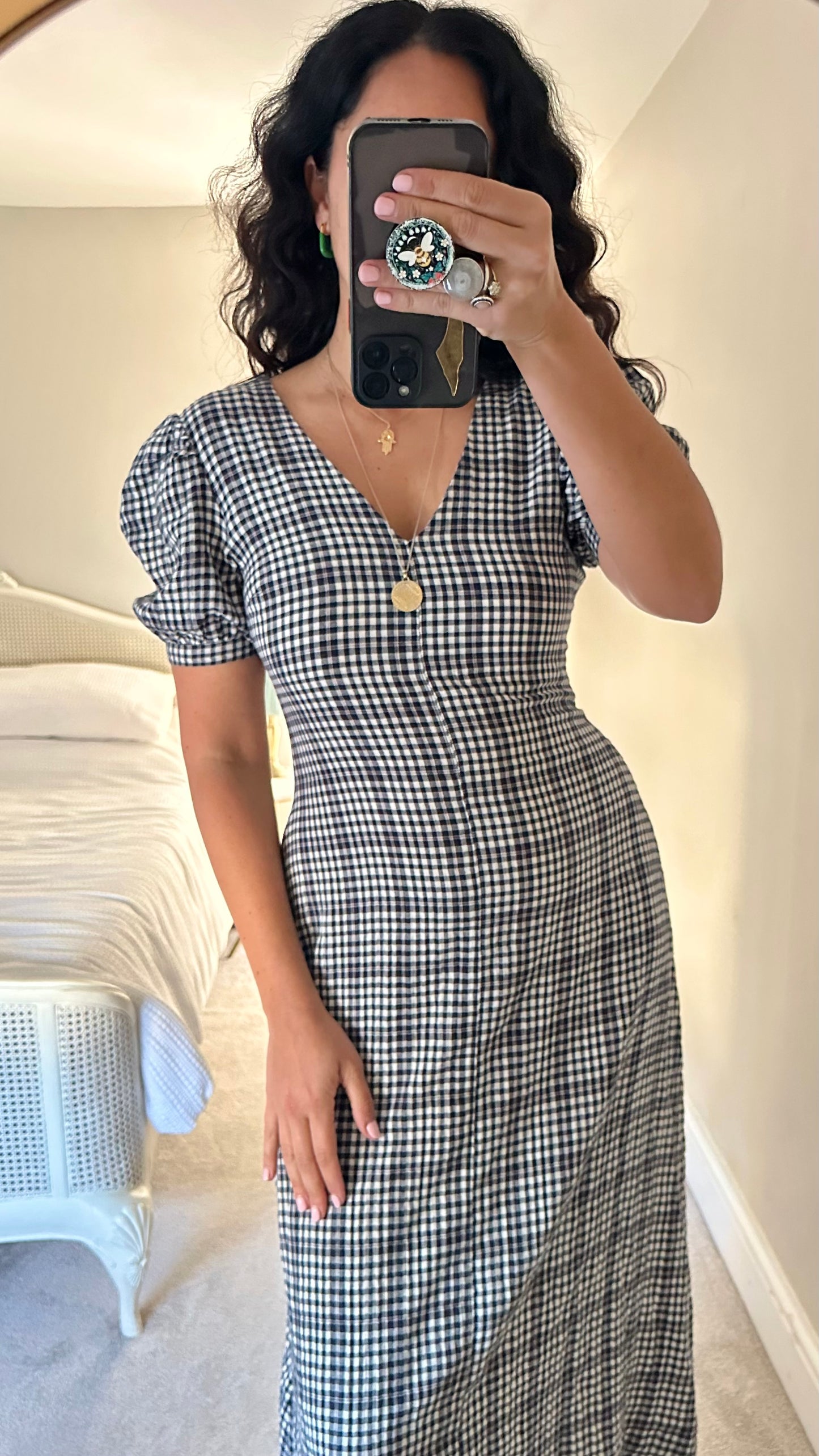 Whistles black white gingham check midi long dress small UK 10 vgc