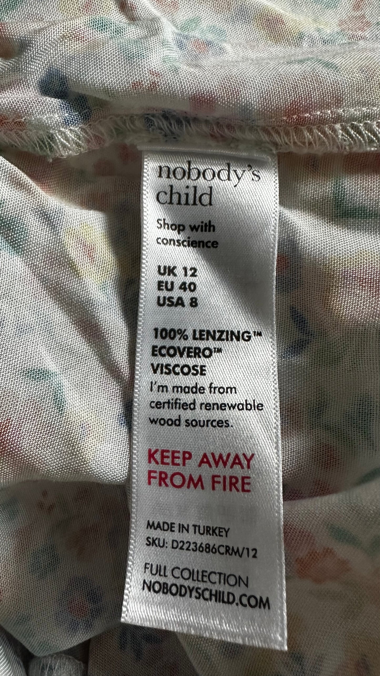 Nobody’s Child white cream pink floral midi long dress medium UK 12 vgc