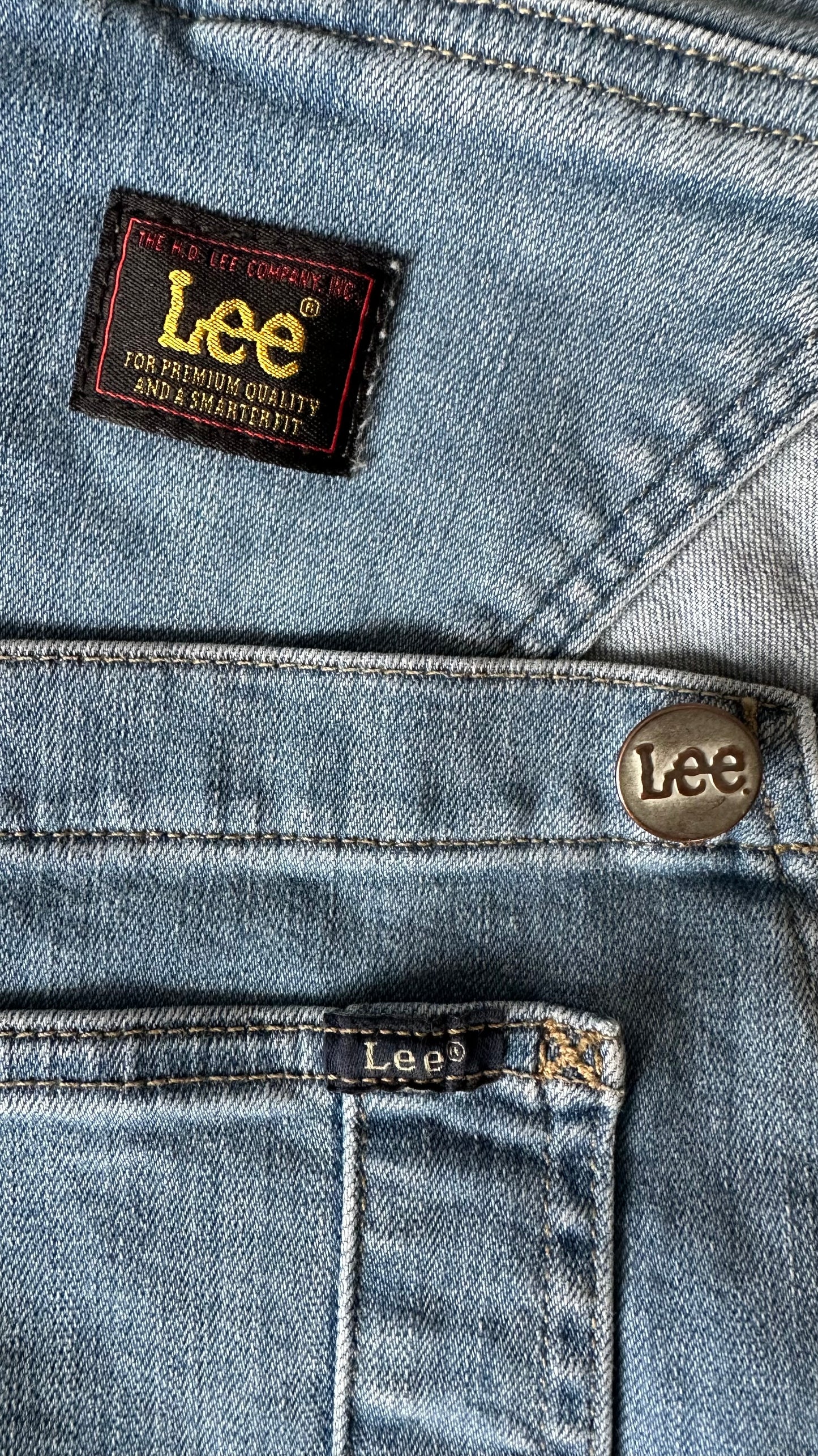 Lee light blue denim mini dungaree casual dress large UK 12 vgc w25