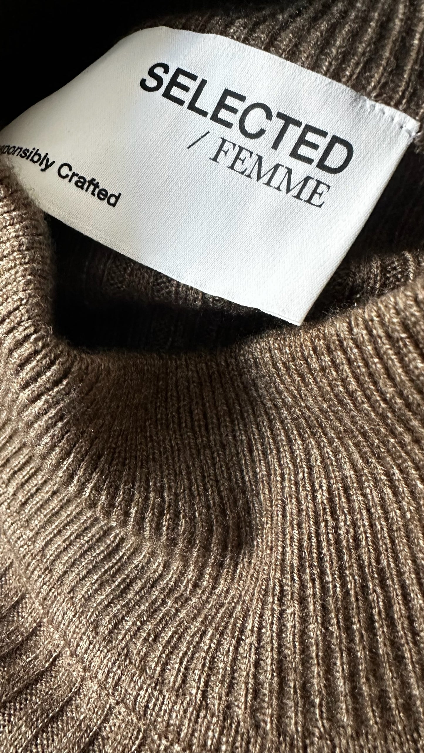Selected femme at Anthropologie brown mink ribbed jumper dress large UK 14-16 vgc