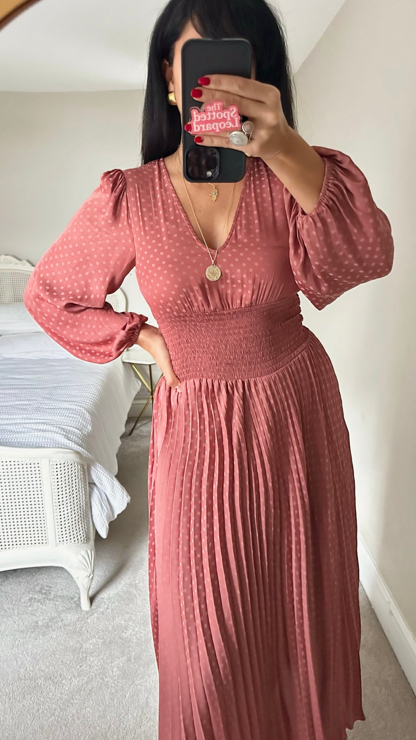 Traffic People dusky pink long pleated midi event dress small UK 8-10 vgc