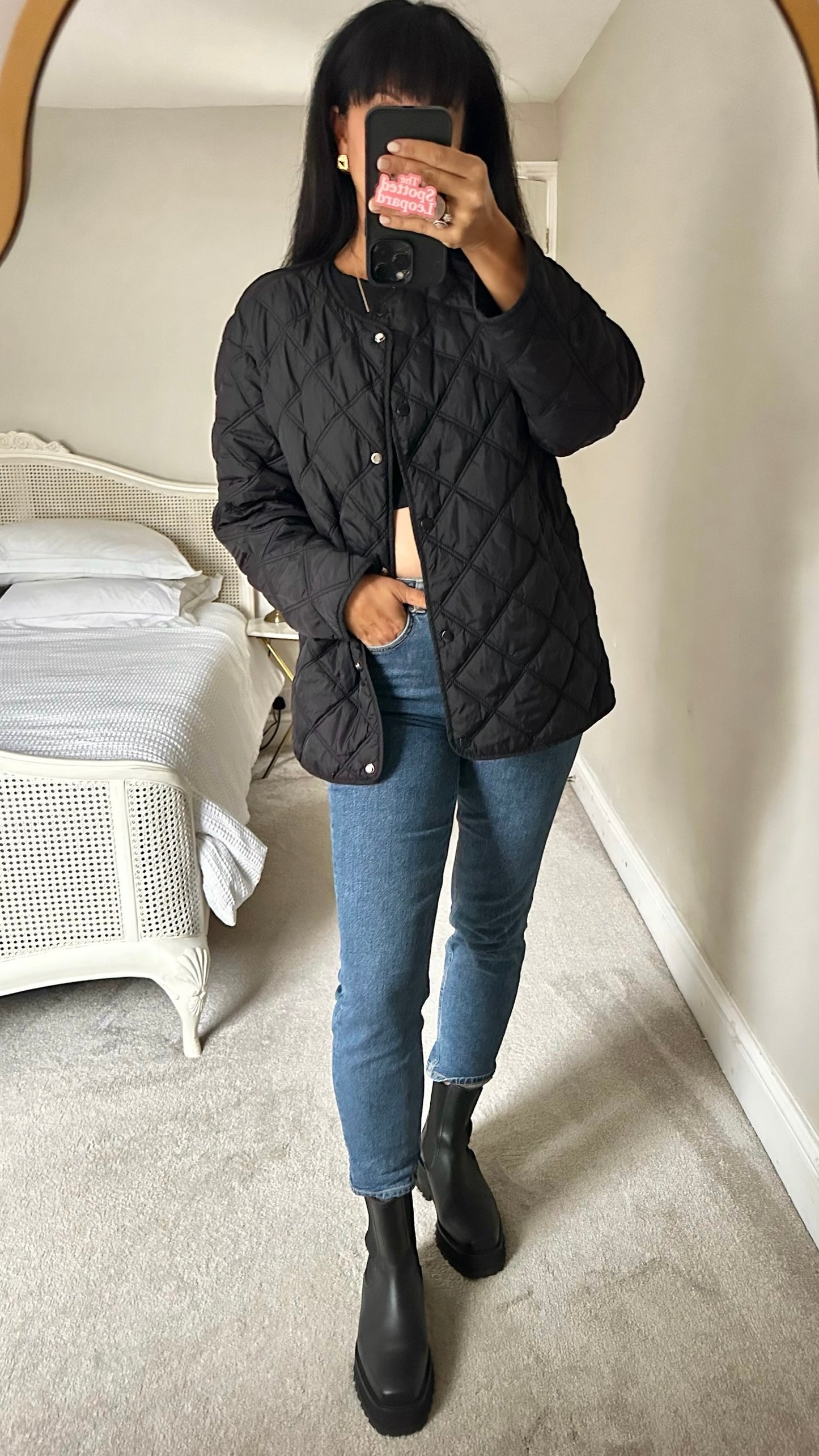 Warehouse black quilted jacket large L UK 12 excellent used condition